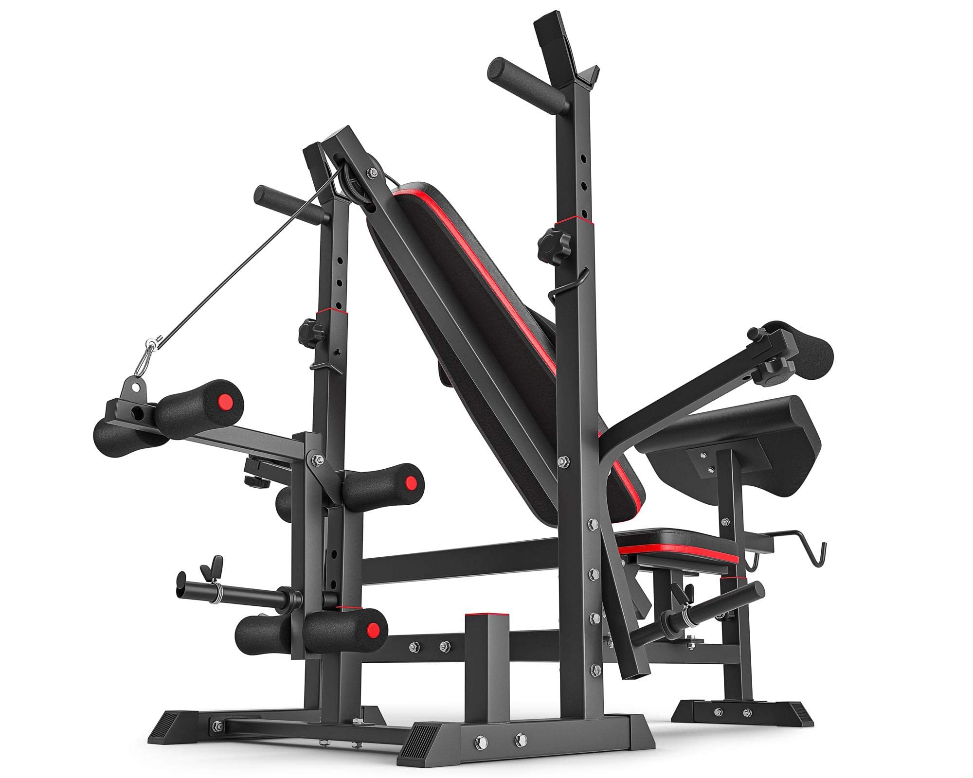 Hop-Sport Hantelbank, Multifunktionale Trainingsbank mit Butterfly, Beincurler & Curlpult, Verstellbare Langhantelständer, Heimfitness Kraftstation, 270 kg Belastbarkeit