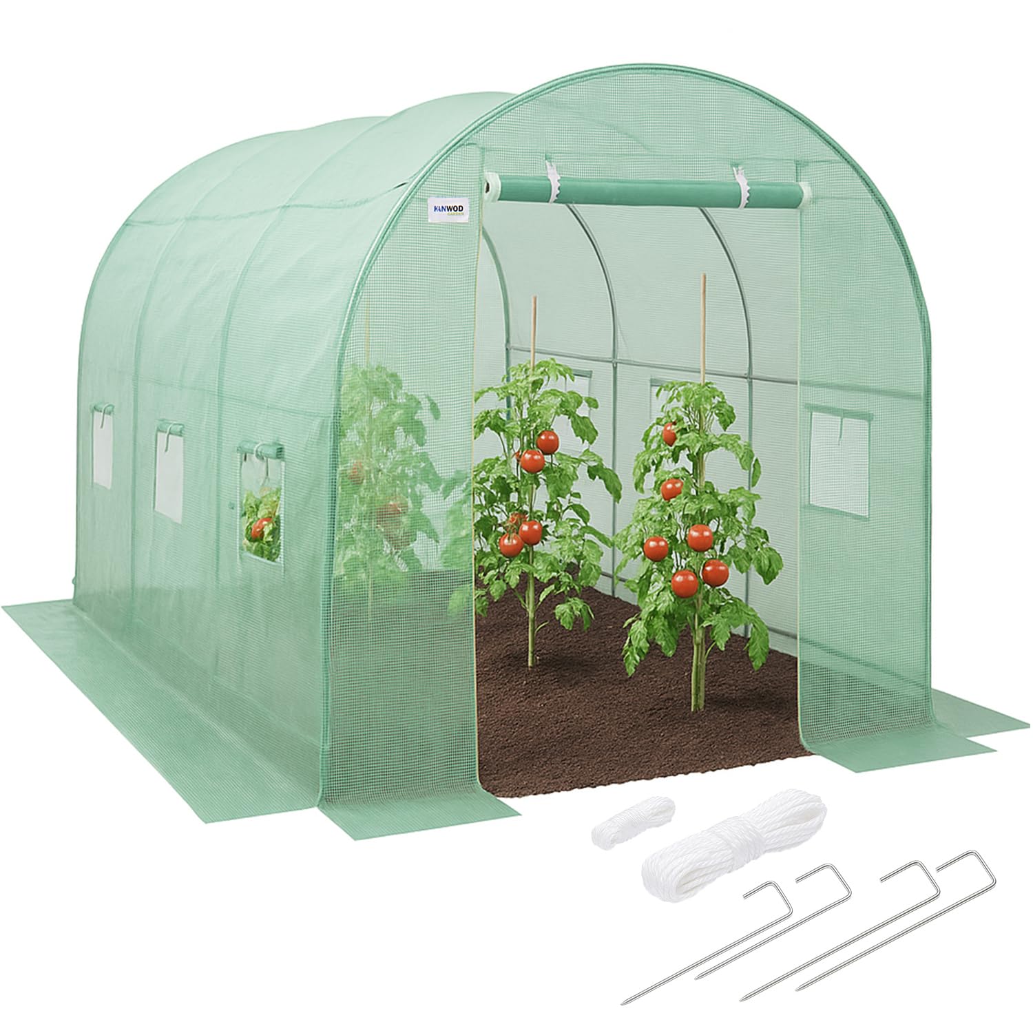 KANWOD Serra da Giardino con Base in Acciaio, 3x2x2 m, 6 m², Serra per Orto con Porta e 6 Finestre, Serra per Piante resistente all'inverno, Film Trasparente UV4, 140 g/m²