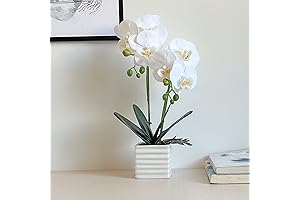 Artificial White Orchid Floral Arrangement in Silver Vase