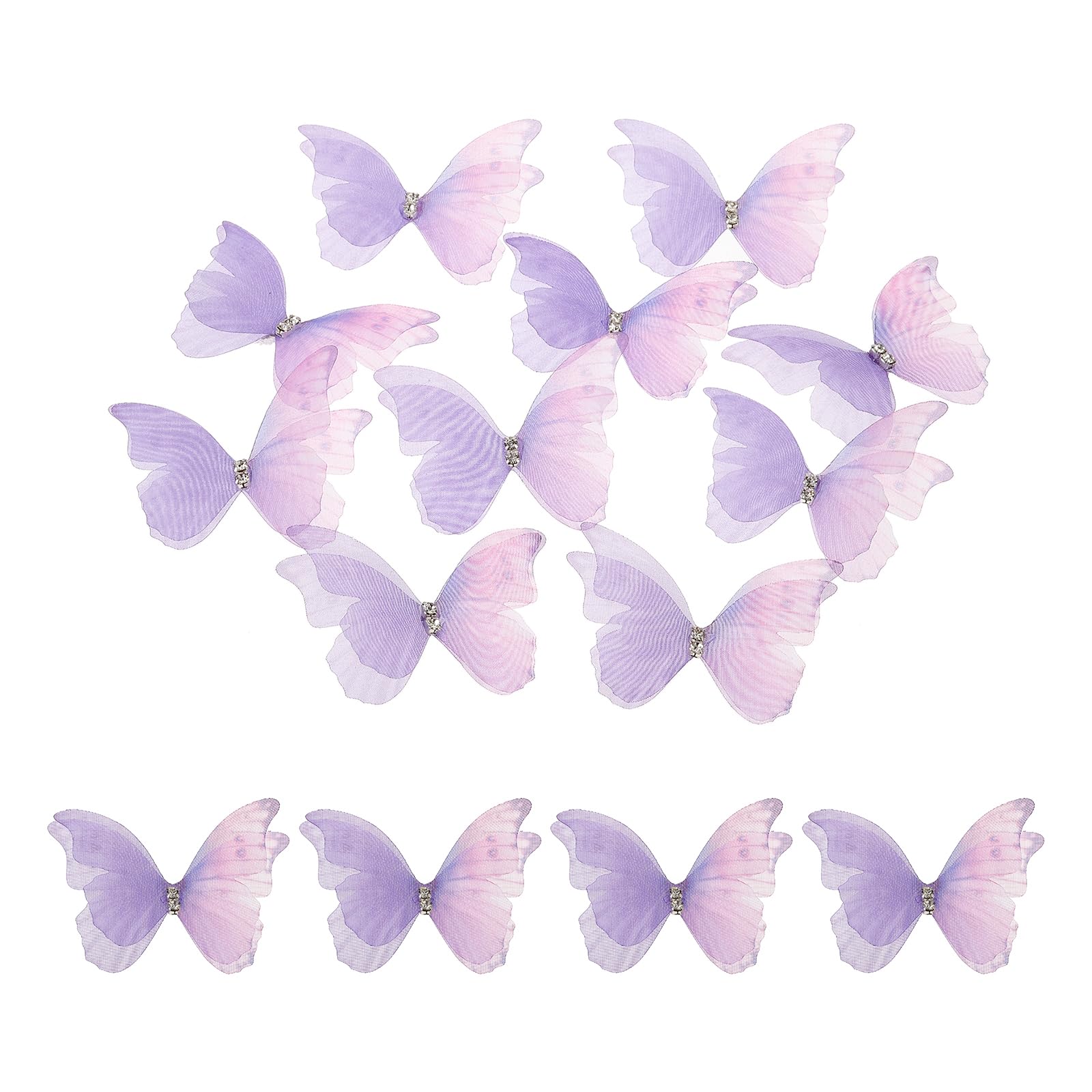 sourcing map 30Pcs Sheer Mesh Butterfly Appliques, 50mm Two Layers Butterflies with Gem Applique Patch DIY 3D Craft Ornament for Wedding Party Home Decor Clothes, Dark Purple