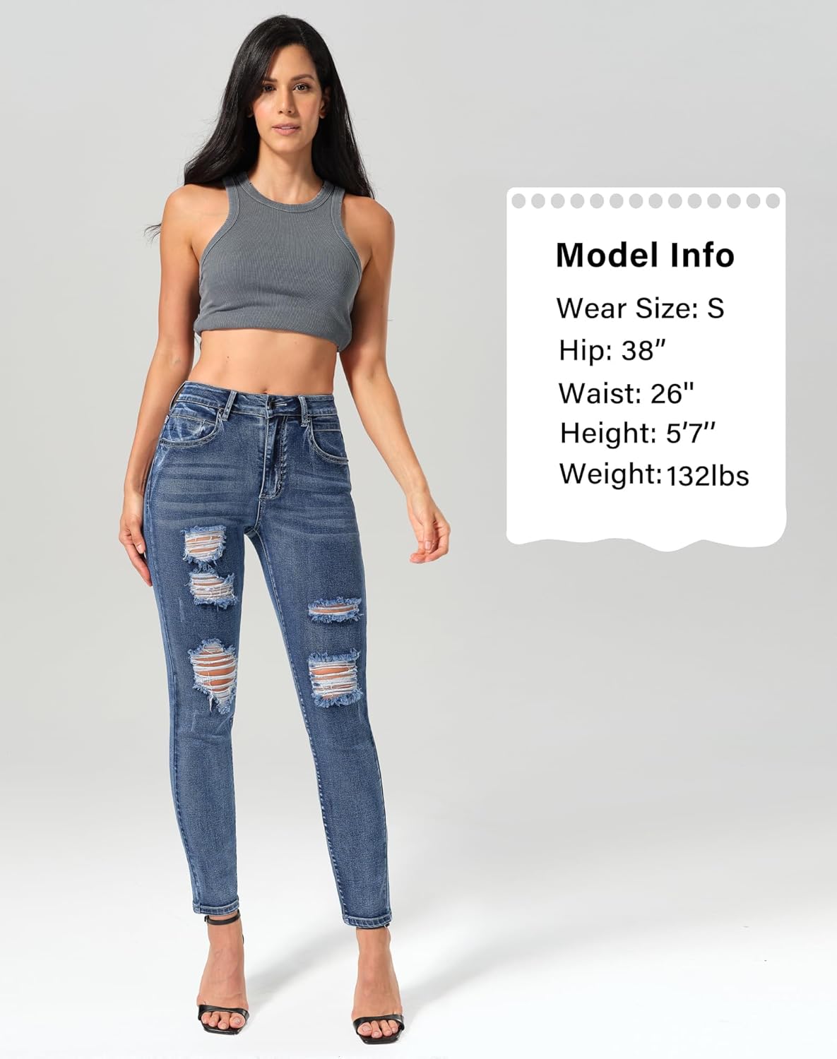 roswear Women's Essentials Ripped Mid Rise Destroyed Skinny Jeans - Image 4