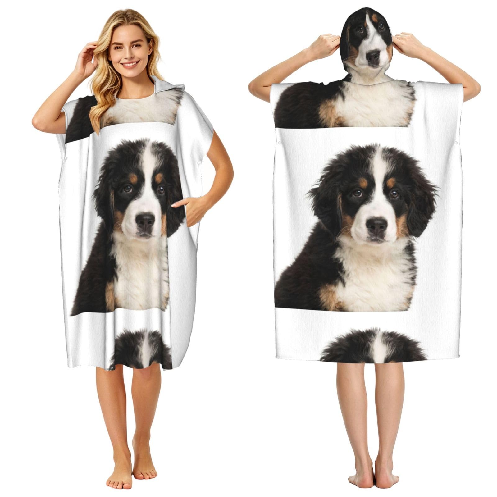 Poadnly Bernese Mountain Dog, Adult Hooded Beach Towel 90 x 110 cm,Changing Bath Robe, Surf Poncho Towel For Women Men