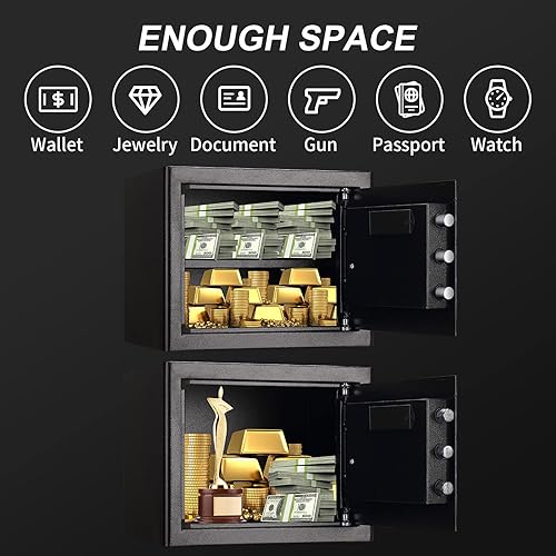 Miniatura 5 de Tenamic Caja de seguridad de 1.2 pies cúbicos resistente al fuego impermeable para el hogar, caja de seguridad mediana con teclado, caja fuerte de