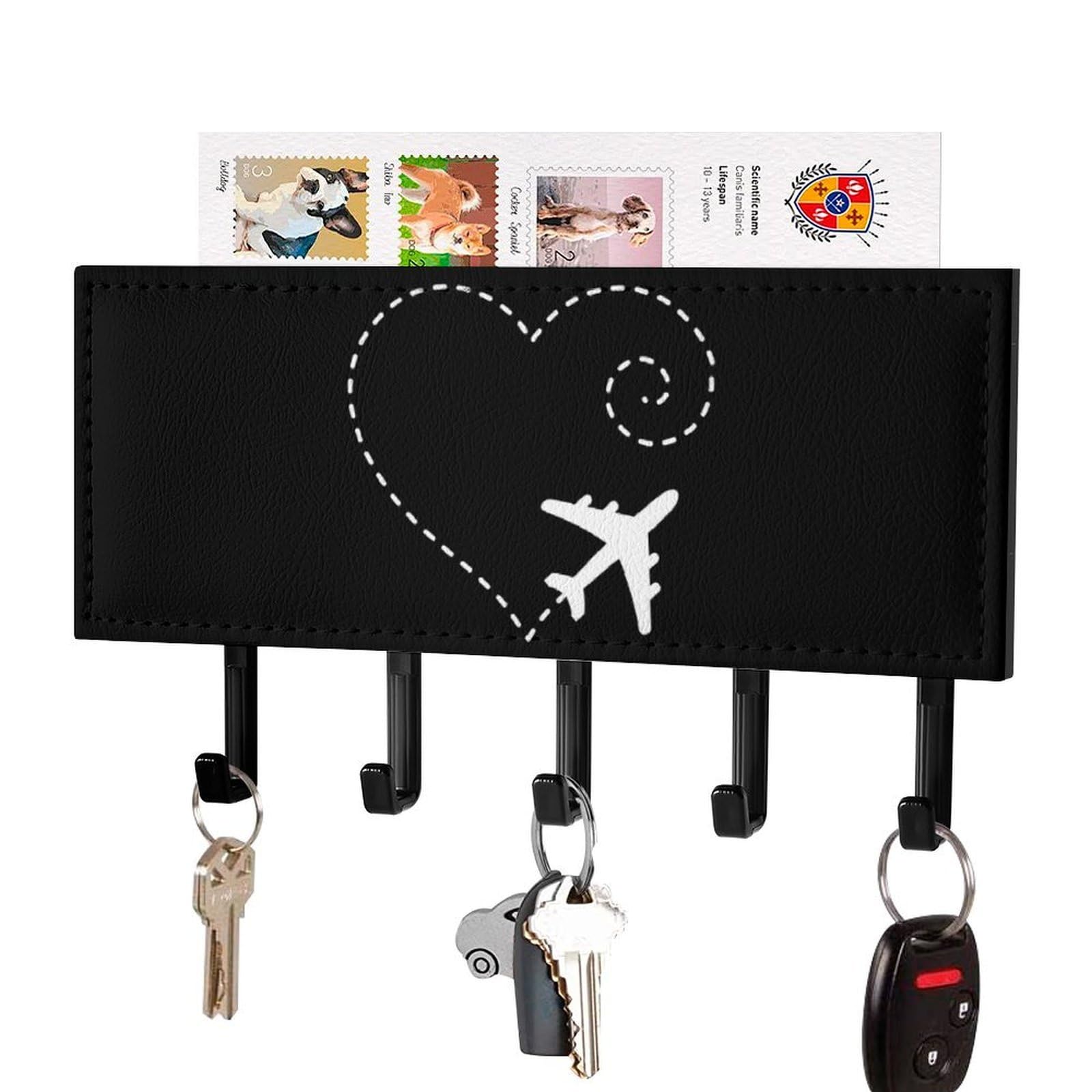 NCLQVJXZKHW Airplane Heart Key Holder with 5 Hooks Key Hooks Wall Mounted Key Racks Key Hanger Organiser Shelf