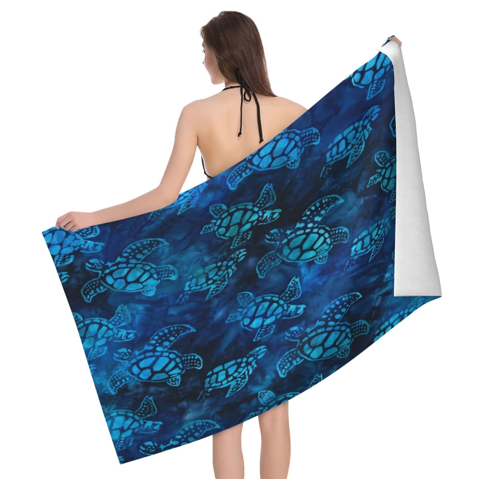 Lawenp Watercolor Blue Sea and Turtle Beach Towel, Lightweight Sand Free Quick Dry Microfiber Absorbent Bath Towel for Kids, Adults, Swimming, Bath, Yoga, Pool, Travel, Camping 32"X52"