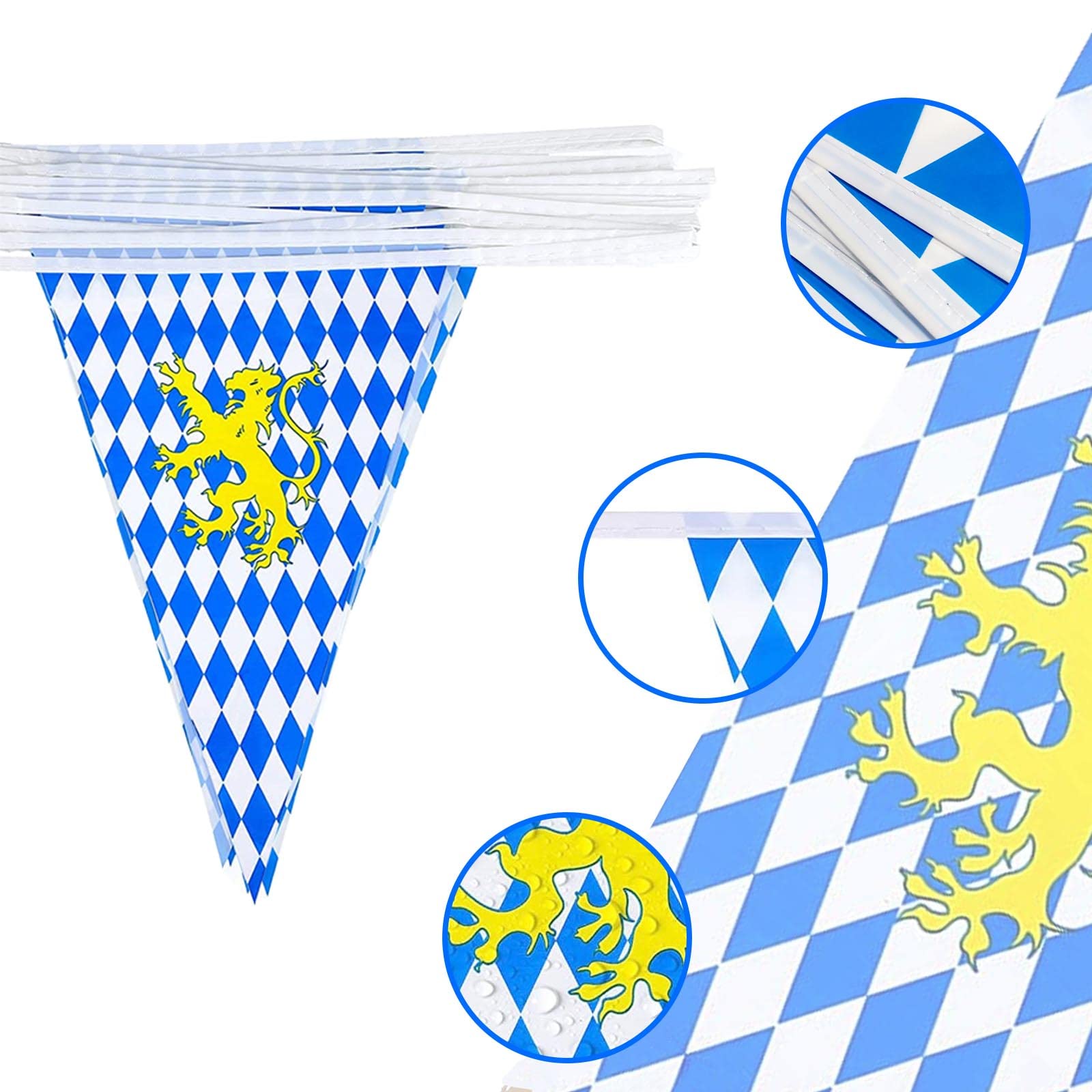 Guirlande Bavaroise Oktoberfest - Lot De 3 Bannières Triangulaires - Imperméable - Pour Décoration Fête De La Bière, Jardin, Tentes - 6