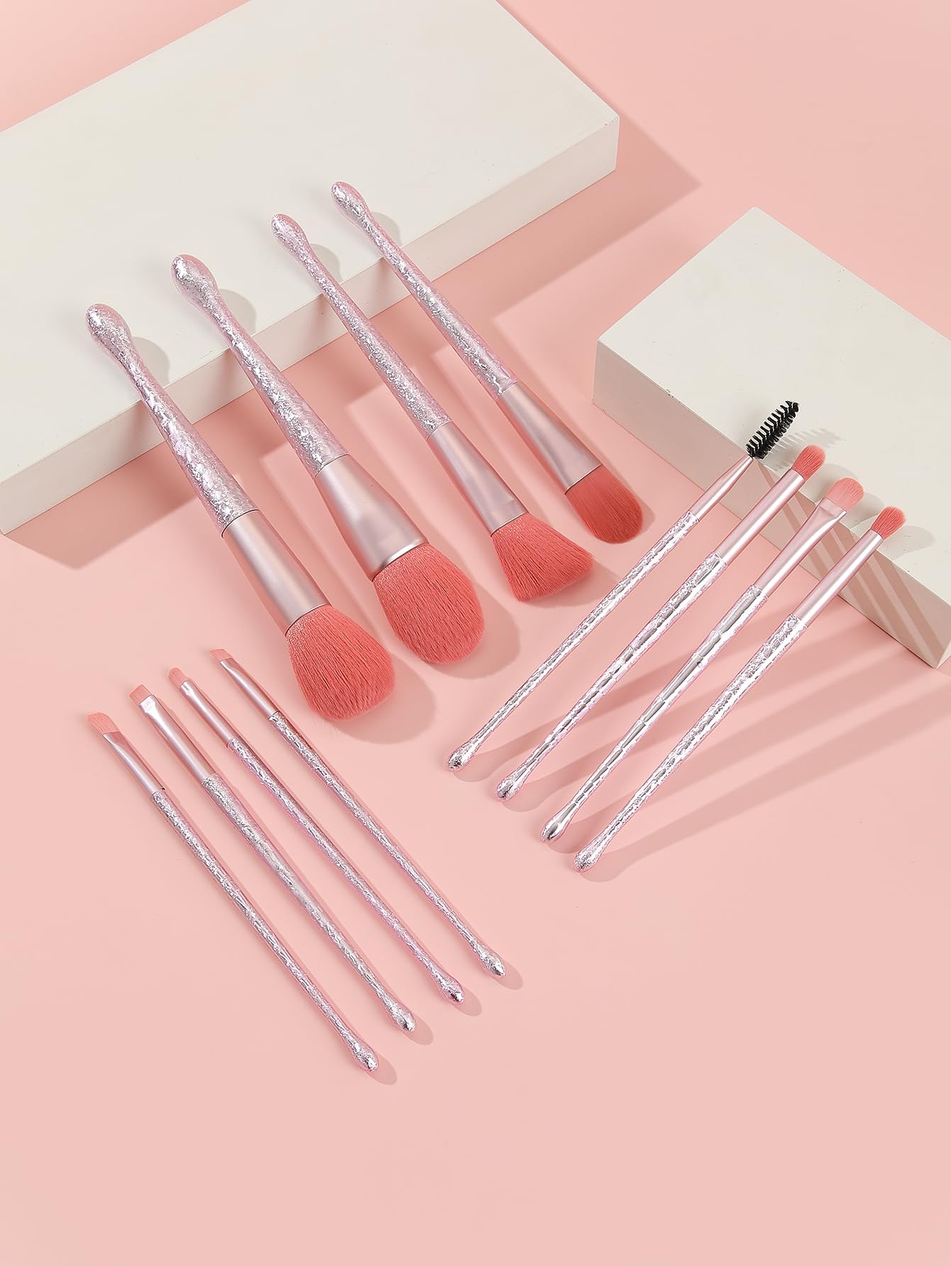 BRUSH ARTIST - Juego de 12 brochas de maquillaje sintéticas rosas de alta calidad con bolsa de maquillaje, brocha para polvo facial, brocha de contorno, brocha para rubor, brocha para sombra de ojos,