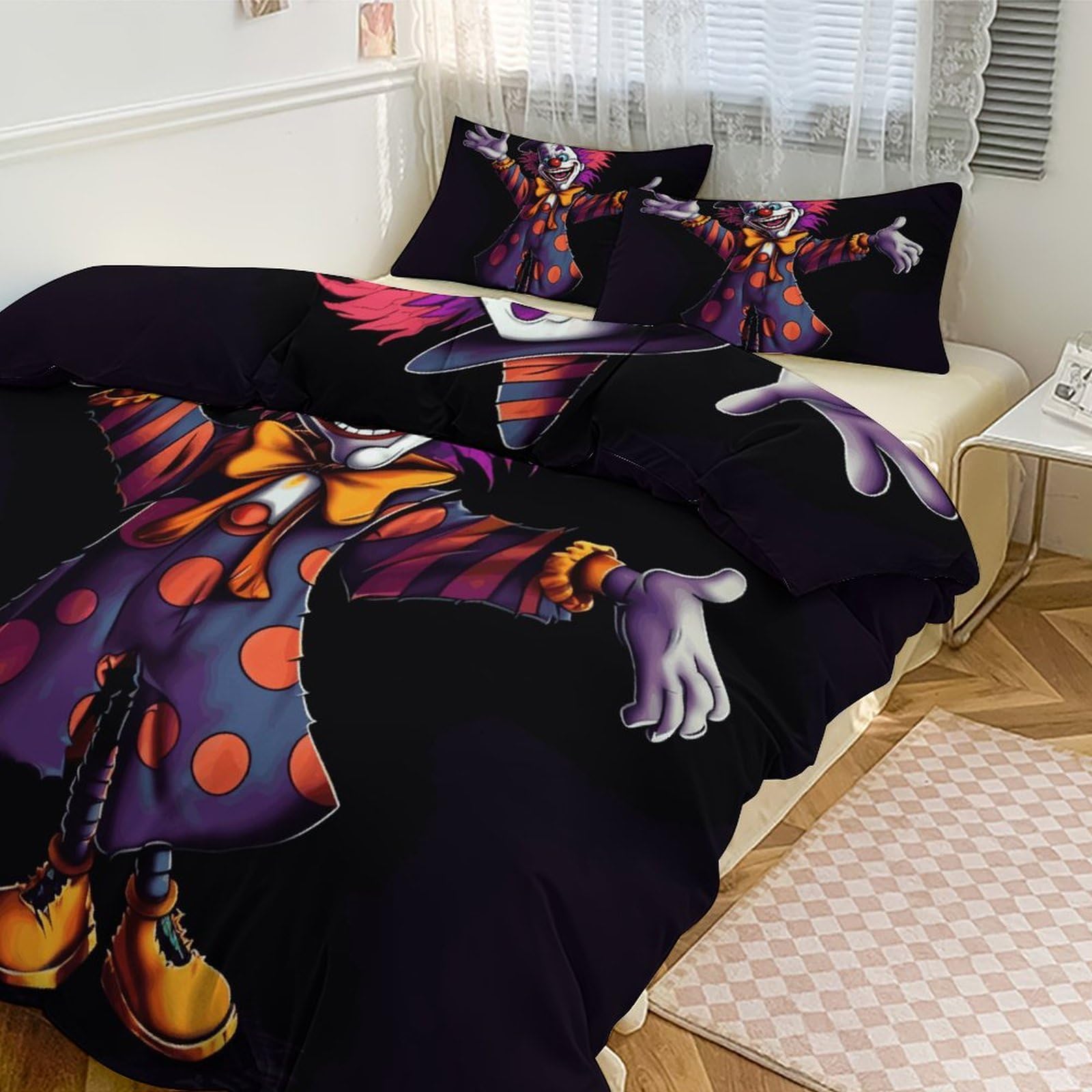 Parure de lit réversible épaisse et douce motif clown toutes saisons
