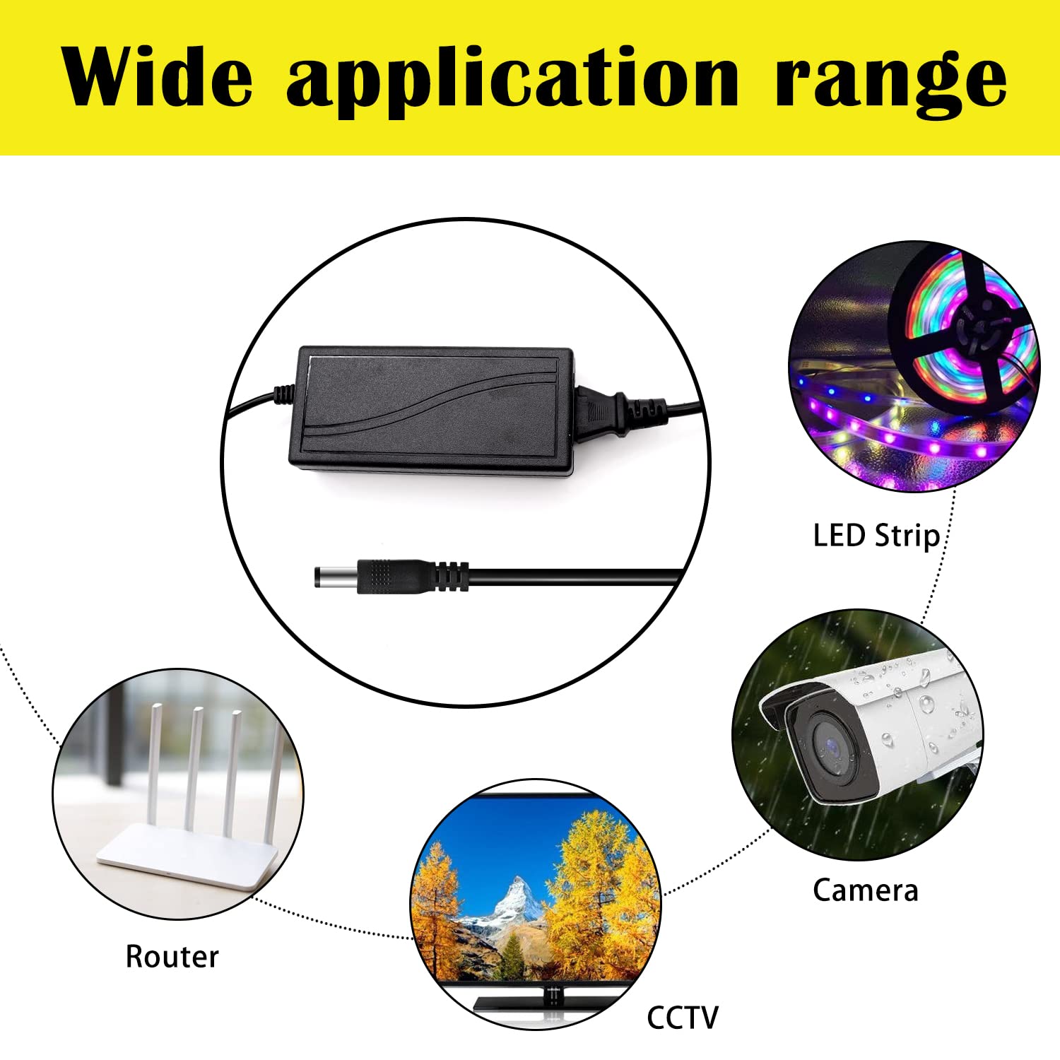 12 V 5 A 100 V-240 V AC na DC adapter sieciowy 5,1 x 2,1 mm 8-krotny rozdzielacz zasilania kabel do CCTV / kamery/DVR H-M-025