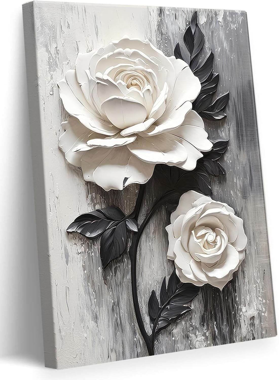 ZUGHRERF Black and White Rose Flower Canvas Wall Art Vintage Abstract Floral Picture Painting Artwork Blooming Flowers Poster Print for Living Room Bedroom Bathroom Home Decor Ready to Hang 16\"X24\" canvas 24L\" x 16W\"