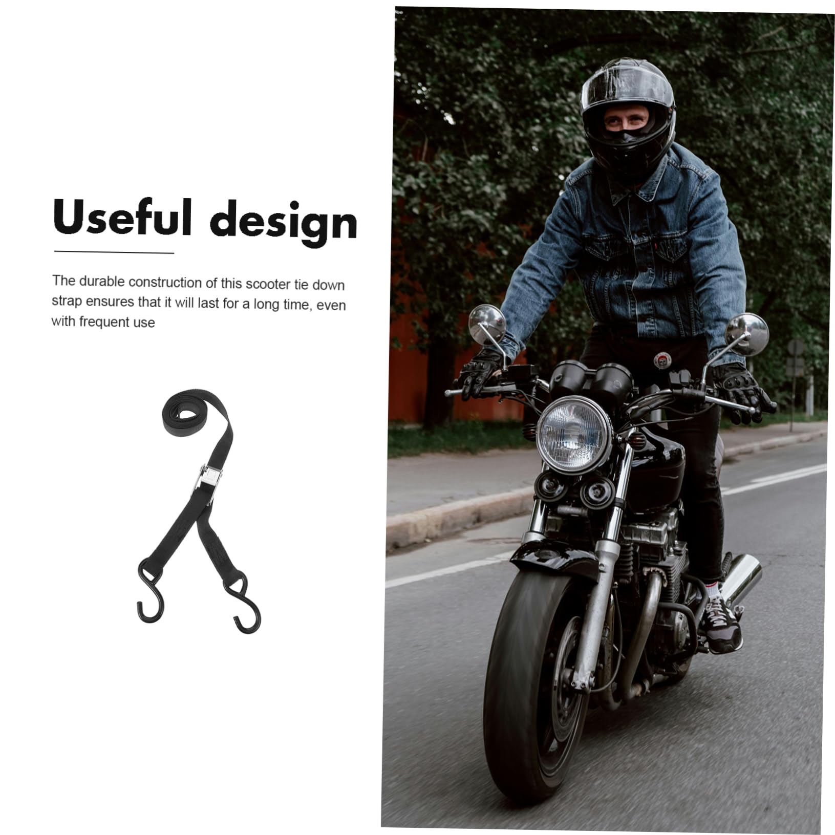 Motorrad Spanngurt aus Polyester, Schwarz, Zurrriemen | Gepäckgurt zum Sichern von Motorrädern, Befestigungsriemen für Ladung, 2 Stück Packung
