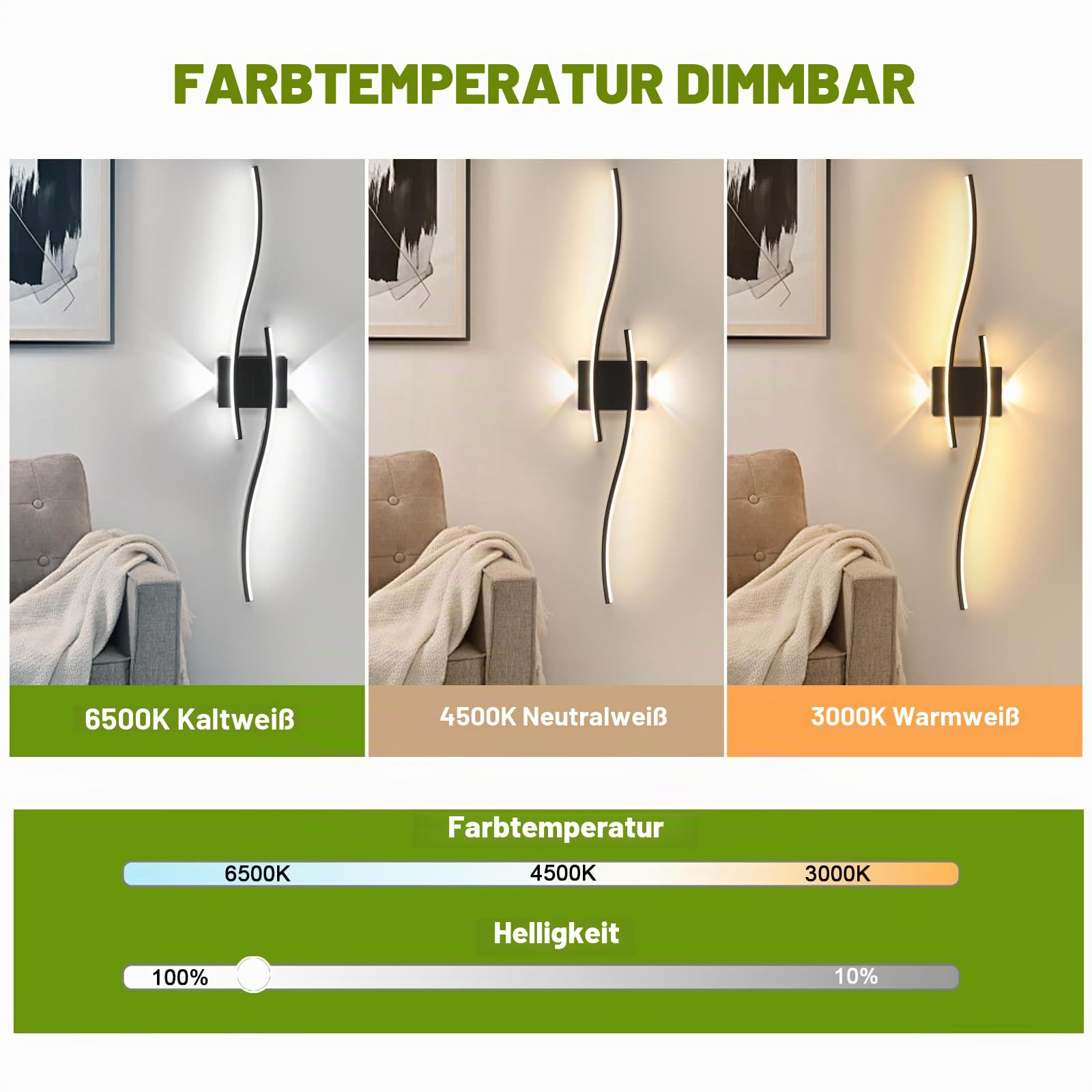 Goeco LED Wandleuchte Innen, 89 cm 29W Schwarz Dimmbar Wandlampe Lang 2 Fimmige 3000K-6500K, Memory-Funktion, Modern Led Wandlicht für Flur Treppenhaus Wohnzimmer Schlafzimmer