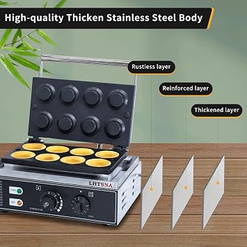 Commercial Egg Tart Waffle Maker, Waffle Egg Tart Shell Forming Baking Machine 8pcs Nonstick Tart Shell Baker Tartlets Shell Machine with Timing Function 110V