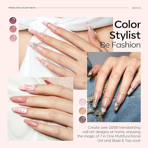 Miniatura 6 de modelones Juego de 9 esmaltes de uñas de gel con gel de uñas 7 en 1 + base y capa superior, tonos de piel rosa nude, kit de iniciación de esmalte de