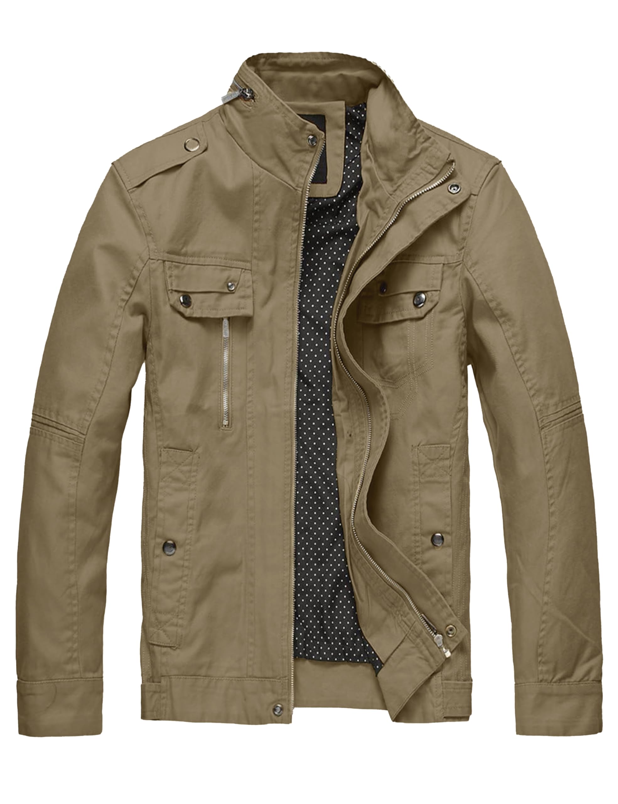 Wantdo Giubbotto Primaverile Uomo Classica Militare Giacca Autunnale | Giacca Cotone, Leggera,Cappotto con Zip,Antivento, Mezza Stagione,Outdoor, Lavoro,Casual,Escursionismo, Uso Quotidiano