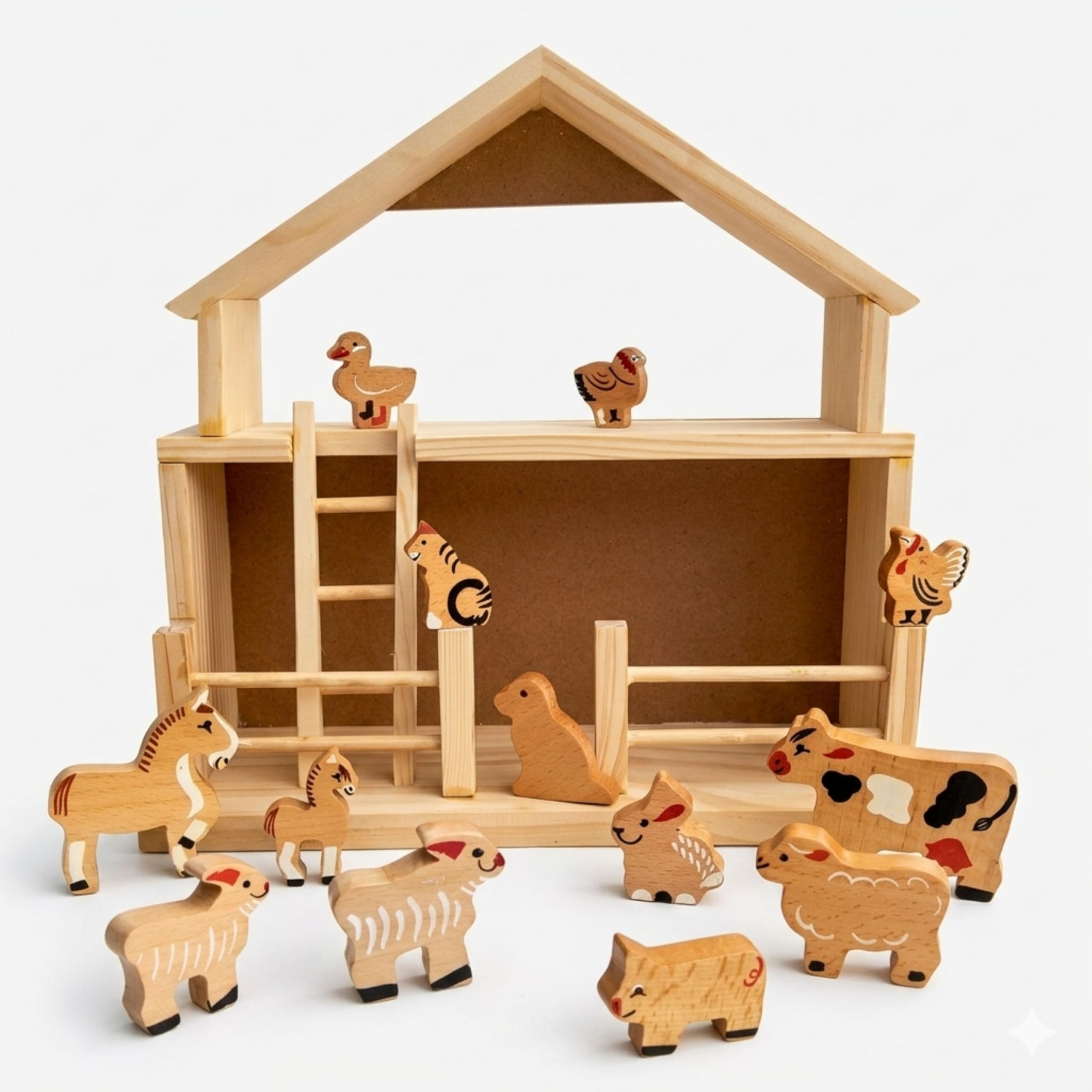 Gift Equals Love Wooden Farm House Toy Set with Animals | Handcrafted Barn Playset for Kids | Montessori Learning Educational Toy | Natural Wood Farm Animals Set-picture-33