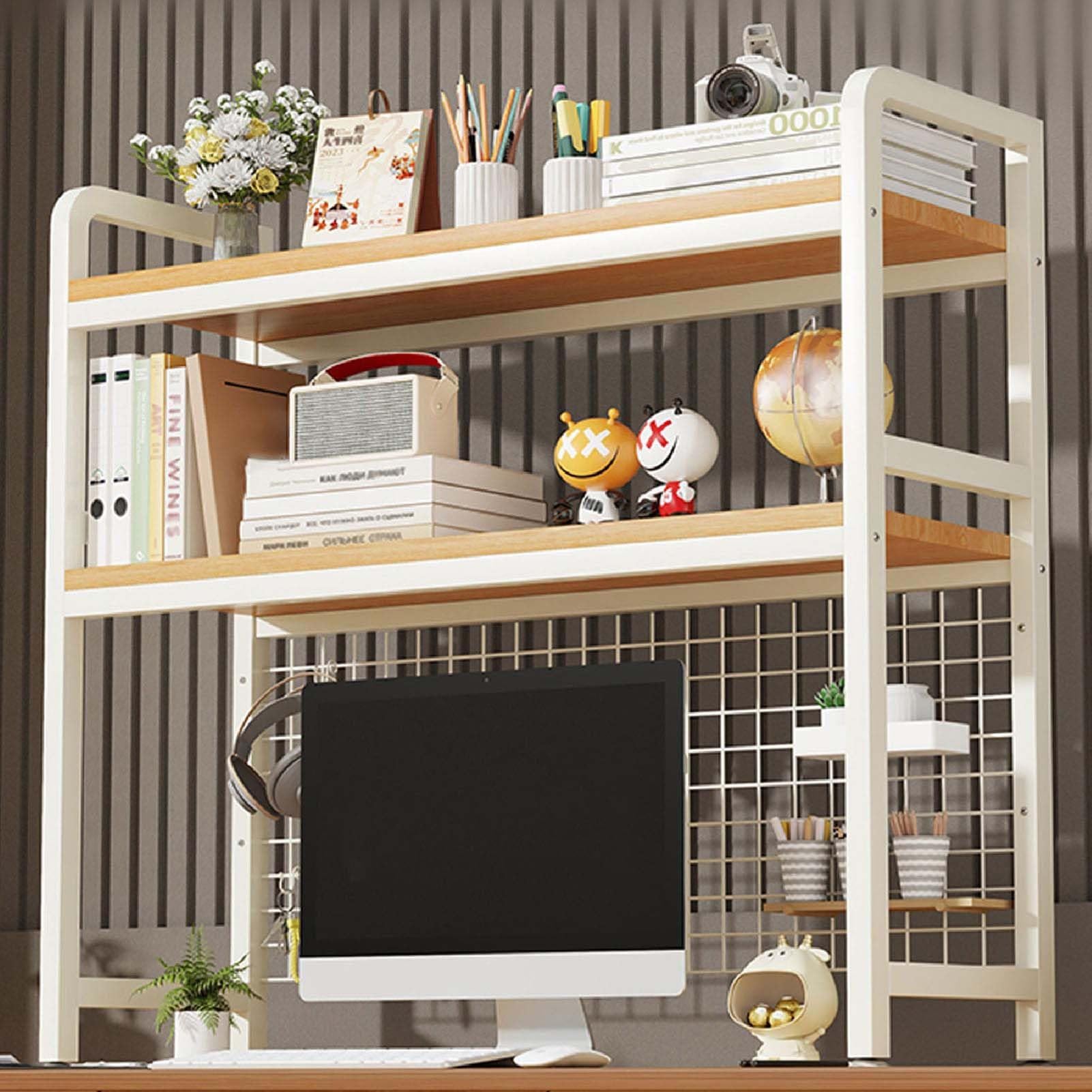 GUODDM 3-Tier Desktop Bookshelf, Metal Multipurpose Countertop Hutch Bookshelf, Desk Shelf Unit, Office Storage Desk Organizer Shelf, Shelves Desktop Display(White,95cm)