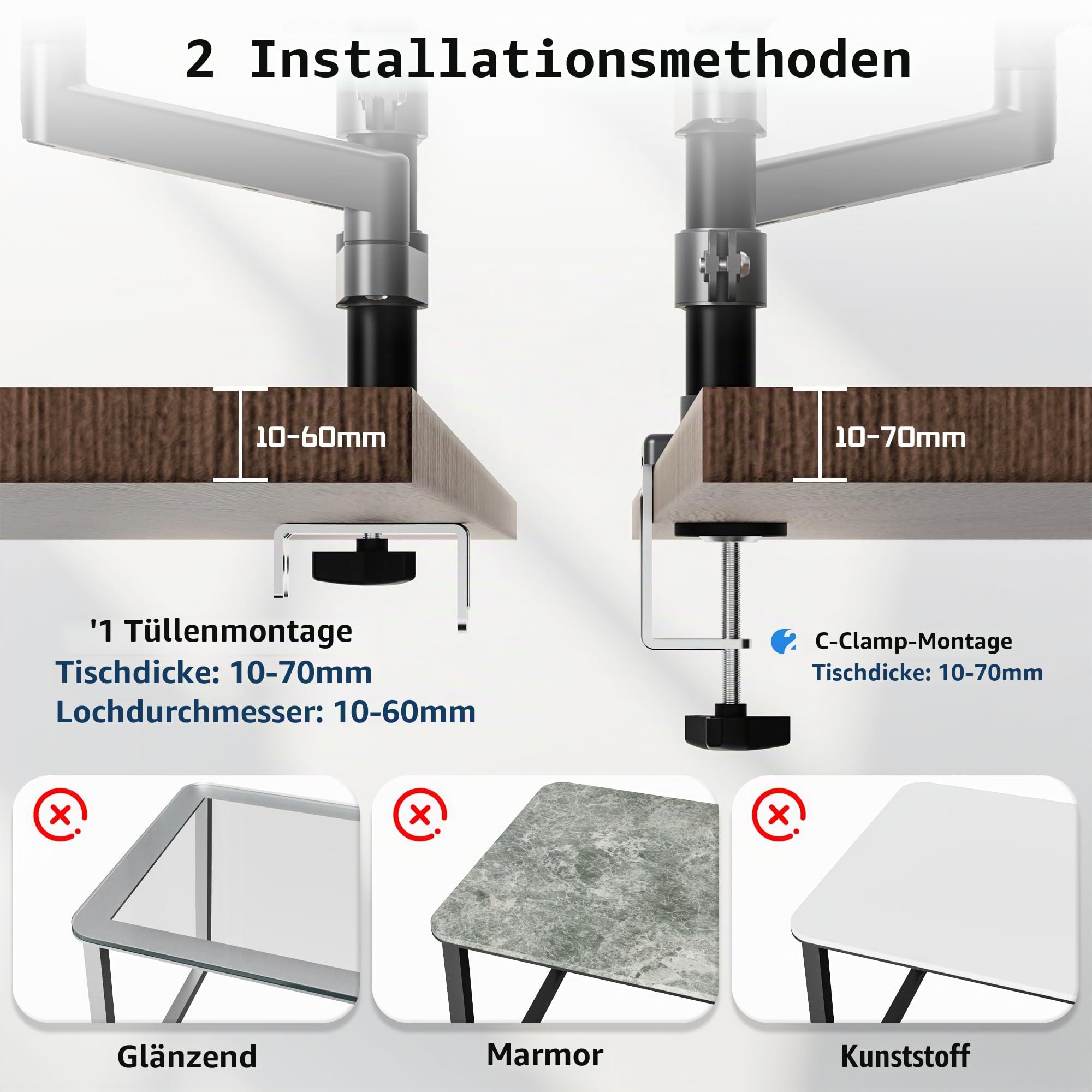 Fydeamer Dual Monitor Halterung, Monitor Arm mit Gasdruckfeder Höhenverstellbar Neigbar Schwenkbar, Bildschirmhalterung für 17-32 Zoll bis 9 kg, Verstellbarer VESA-Ständer 75/100 mm, Schwarz | Strapazierfähige vertikale Doppelhalterung, voll verstellbarer