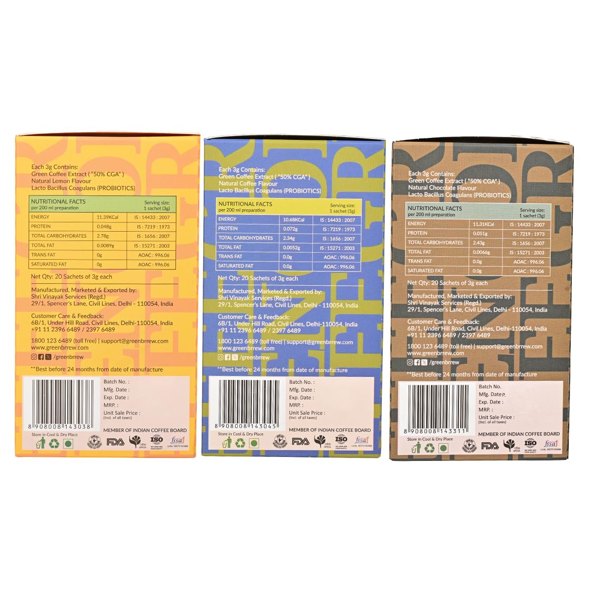 Greenbrrew Instant Green Coffee Combo - Lemon | Hazelnut | Chocolate | 20 Sachets & 60g Each 4
