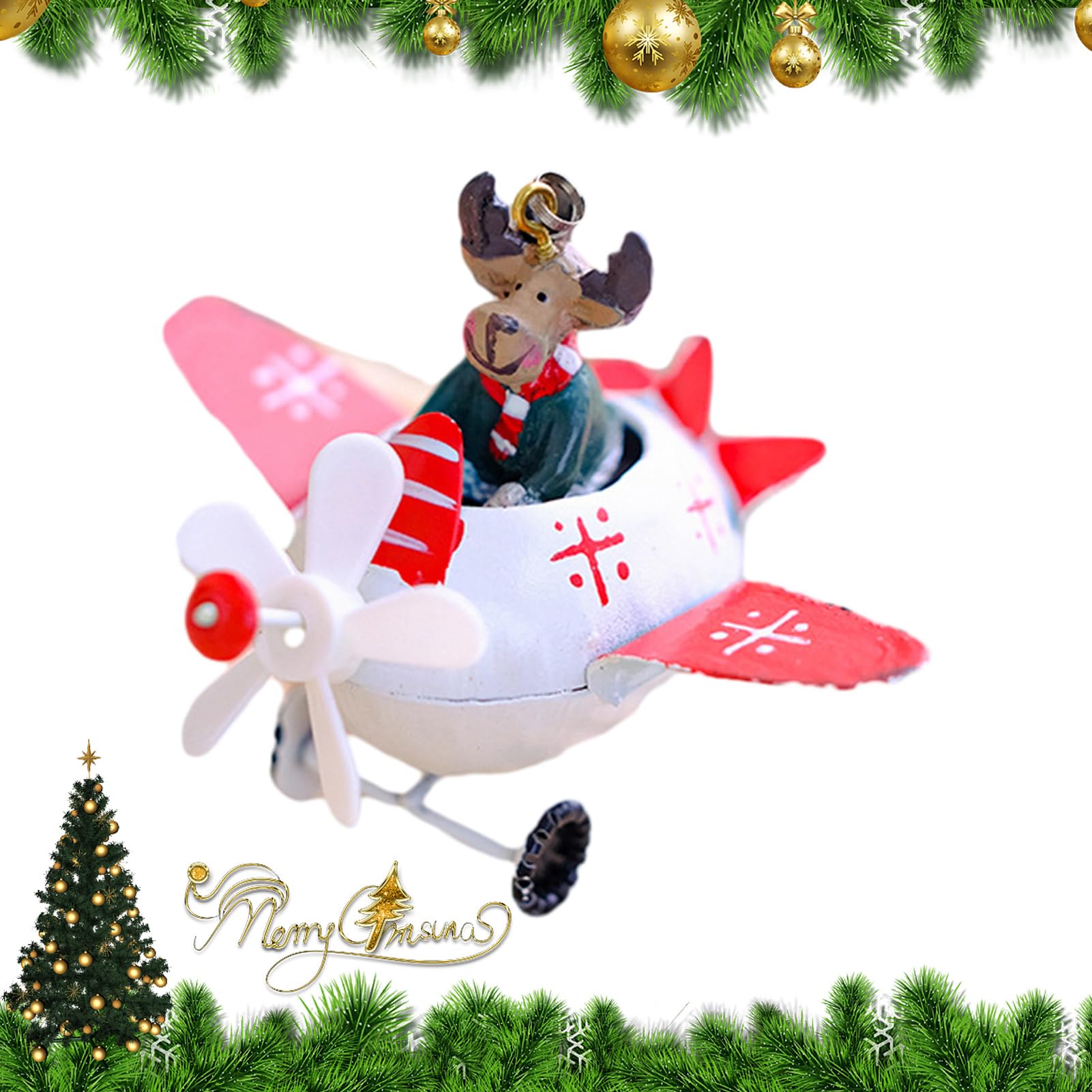 Amazon.co.jp: サンタクロースの飾り | サンタの飛行飛行機の置物,鉄の