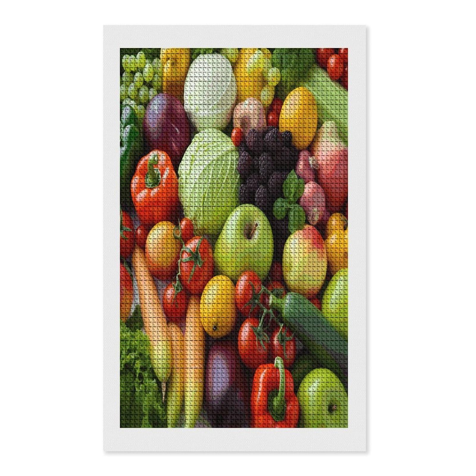FodPand Fresh Fruits and Vegetables Diamond Painting Kit for Beginner Fun 5D DIY Crafts for Adults Diamond Art Kits Square Diamond Art Canvas Painting Gem Art Crafts for Home Wall Decor 12"x20"