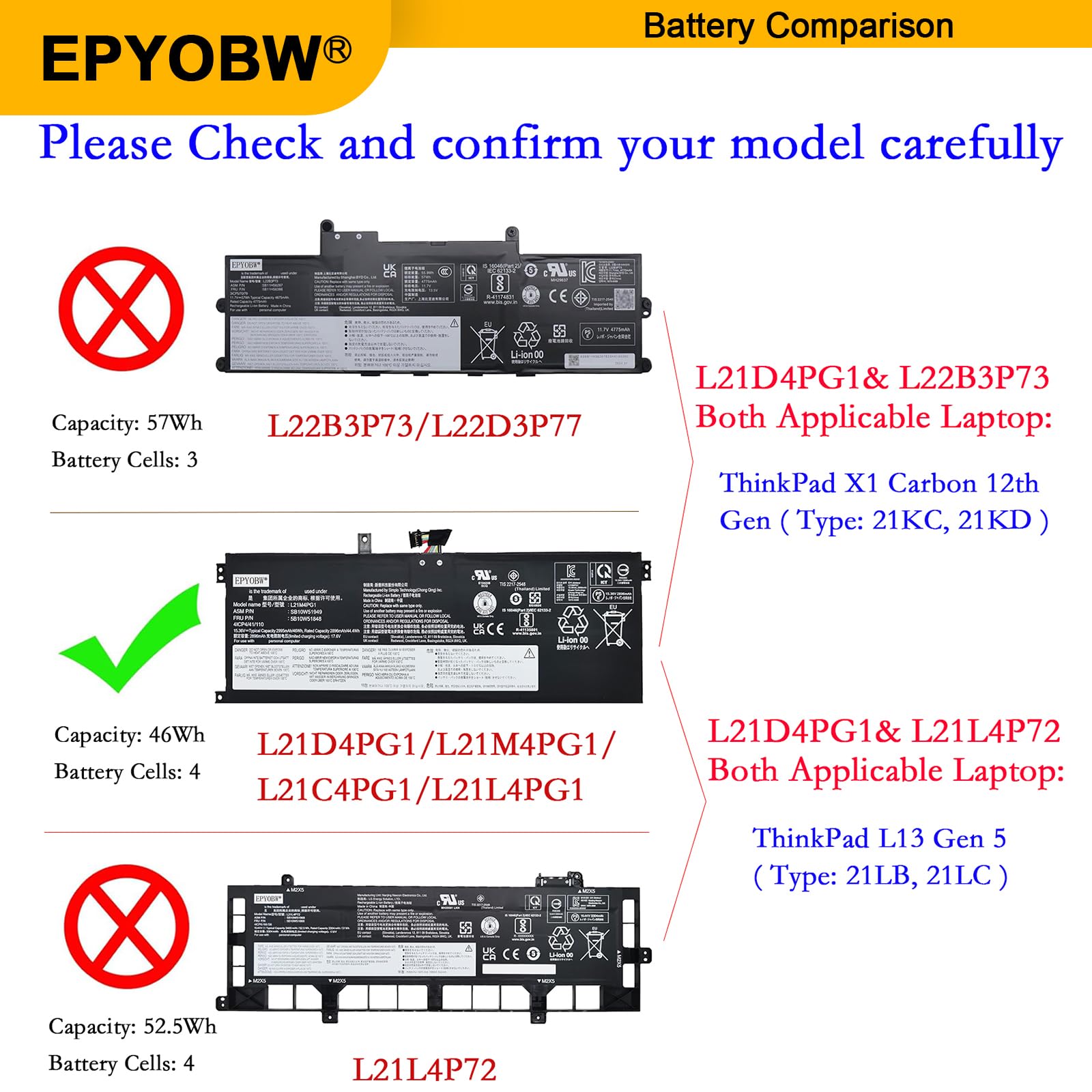 Amazon.com: EPYOBW L21D4PG1 L21L4PG1 Laptop Battery 46Wh 4-Cell