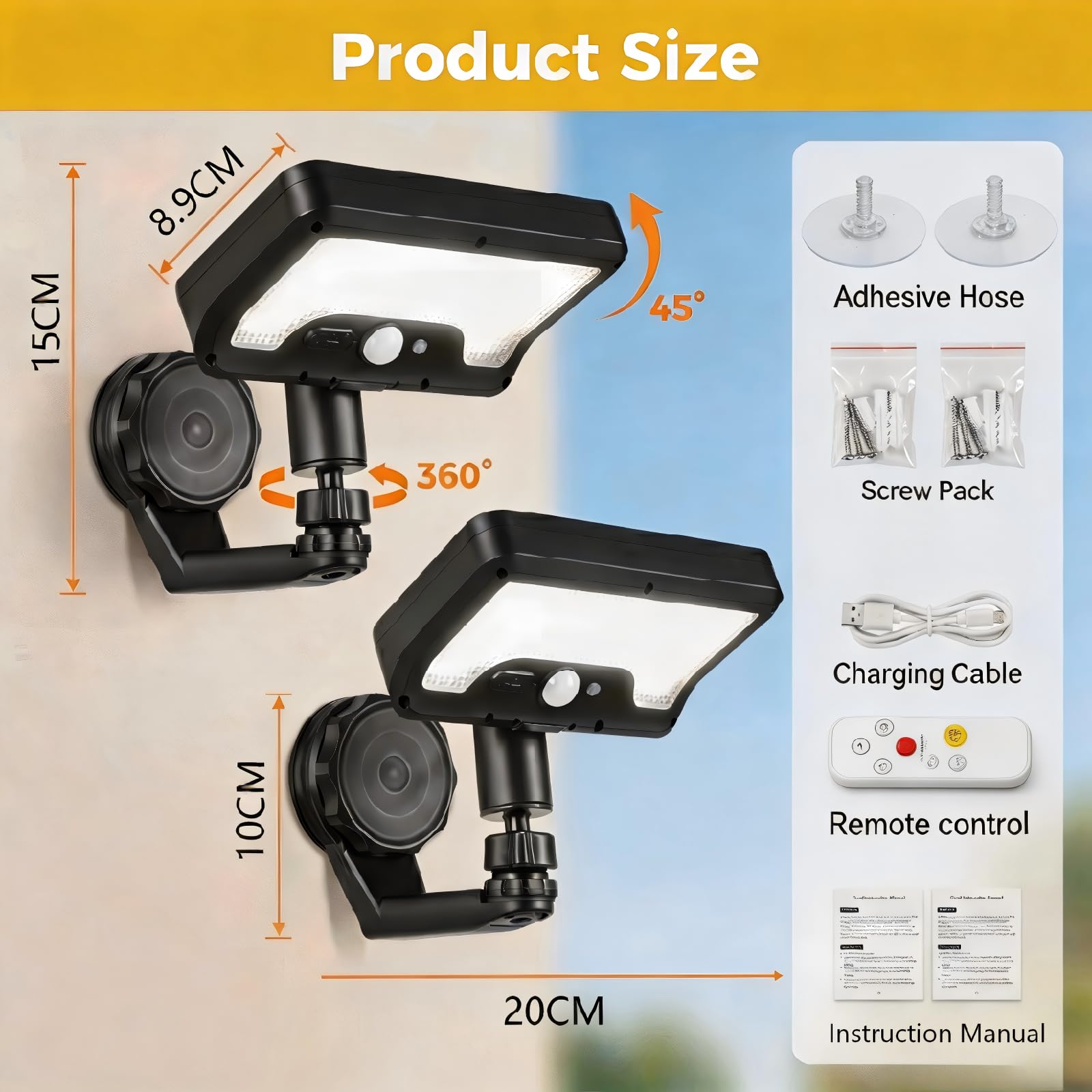Set 2 Luci Solari Esterne Magnetiche, 3 Temperature Colore 92 LED con Telecomando, Illuminazione 80m² Sensore Movimento, IP65 Impermeabile per Terrazza Giardino Muro Ingresso