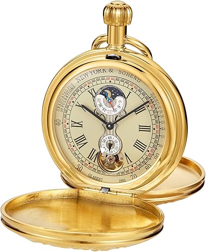 Realpoo Reloj de bolsillo mecánico único para hombre, números romanos, escala digital, relojes de bolsillo mecánicos para hombres