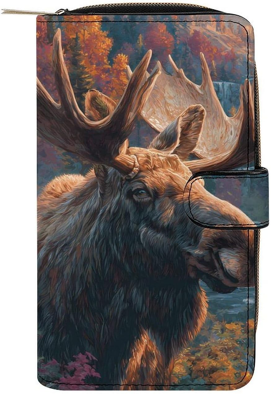 Mooses Autumn Forests Waterfalls Women's Long Wallets Leather Purse Fold Clutch Credit Card Holder