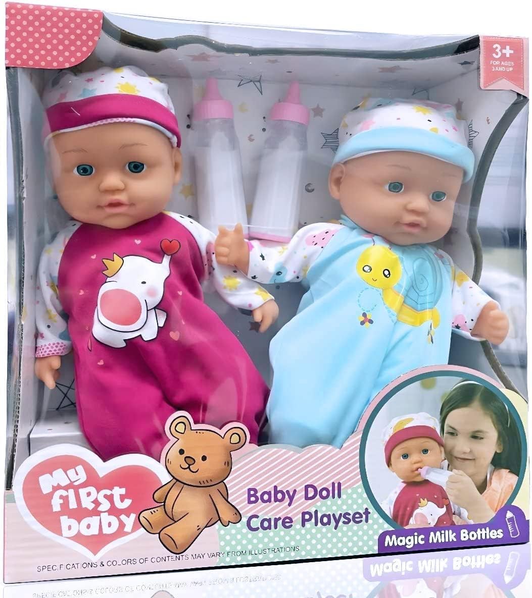 2 Pack Twin Baby Dolls Playset - 12" Realistic Soft Body Talking Newborn Boy & Girl Toy Dolls with Magic Milk Bottles Accessories for Kids Imaginative Pretend Play Nursing
