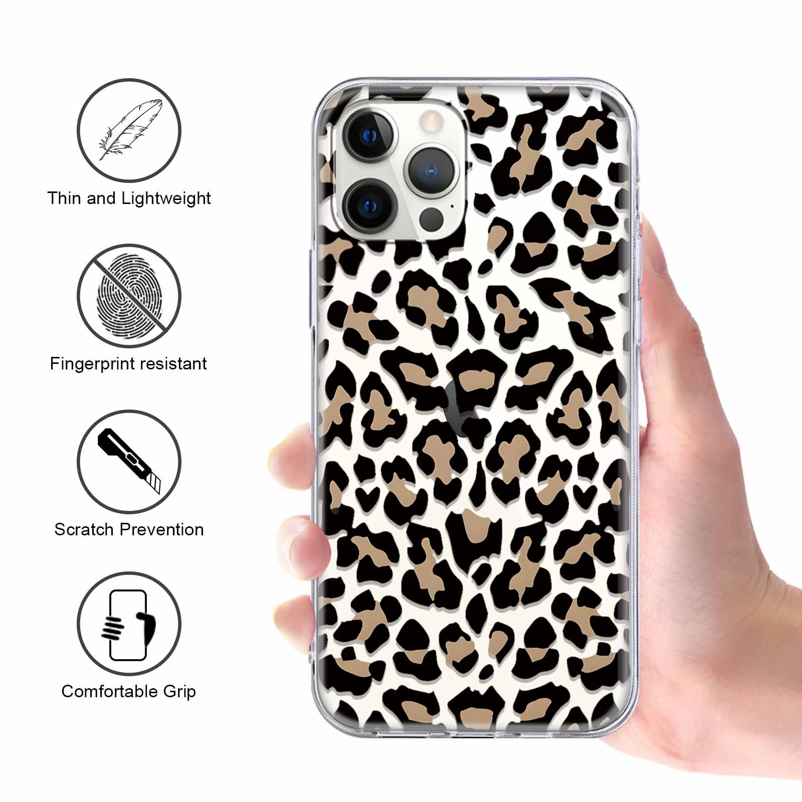 Yoedge 2 × Cover per iPhone 15 Pro Max 6,7" - Custodia Marrone Leopardo per Telefono in Trasparente con Aesthetic Disegni, Custodie per Cellulare in Silicone TPU per iPhone 15 Pro Max case - Vista 6