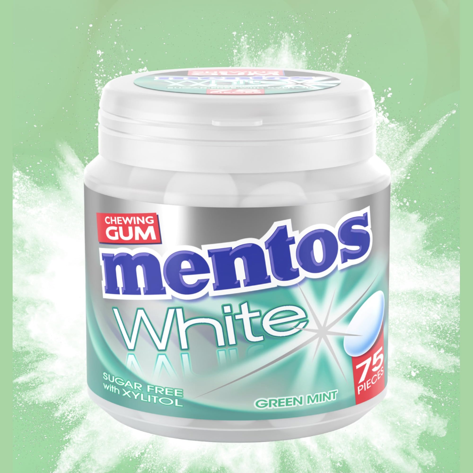 MENTOS - Chewing-Gum Mentos White Menthe Verte - Chewing-Gum Blancheur Sans Sucres - Haleine Fraîche - Sourire Éclatant - Lot de 6 Boîtes de 40 Chewing-Gums