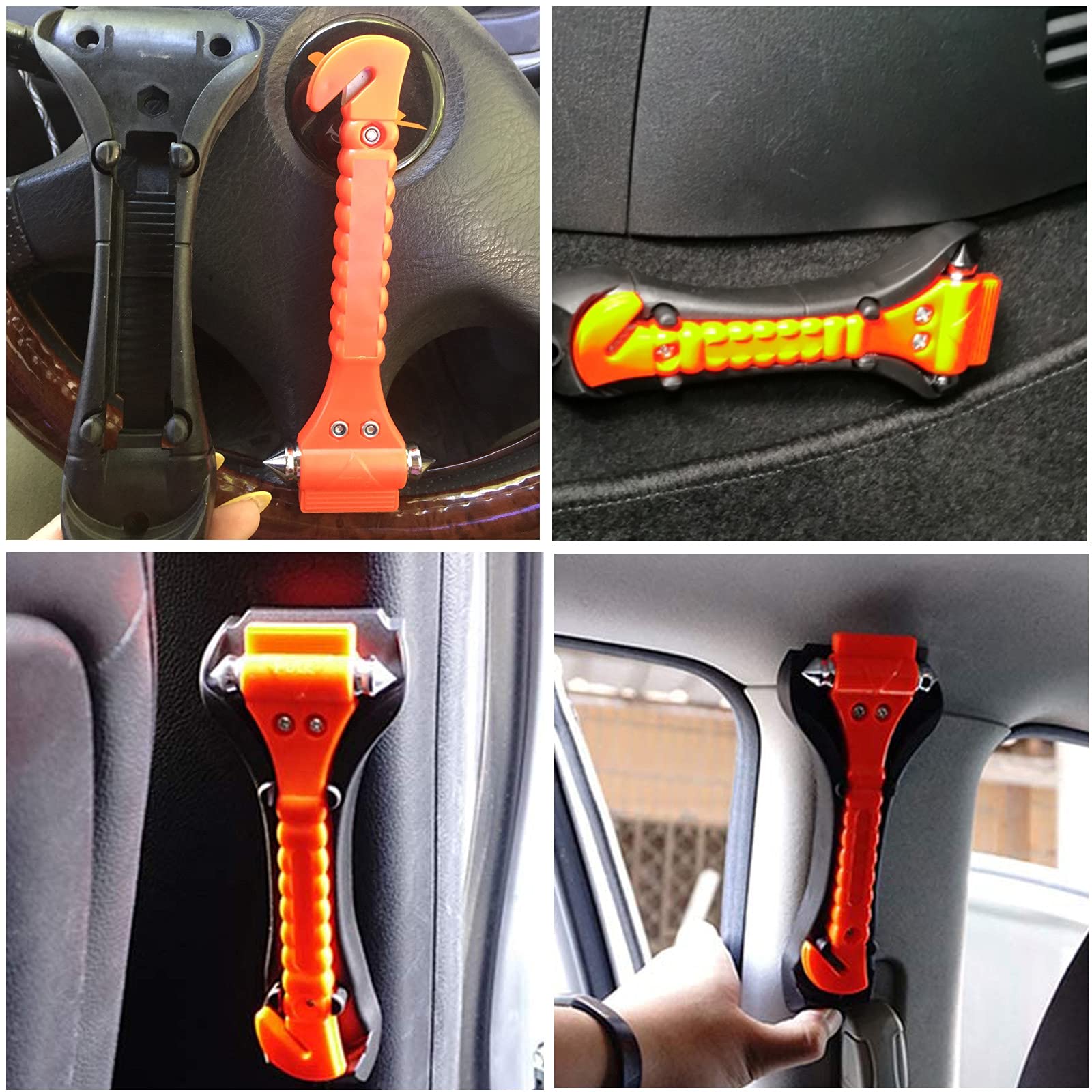 Marteau De Sécurité Voiture 2-en-1 - Brise-vitre Et Coupe-ceinture - Lot De 2 Avec Sifflets Et Lunettes - 10