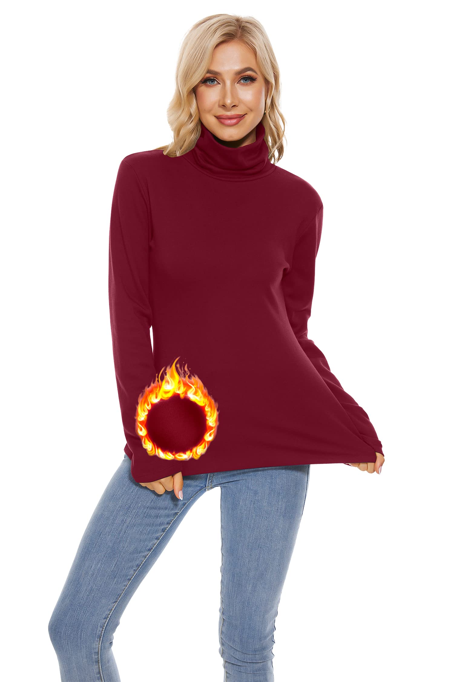TAIPOVE Cotton Fleece Lined Turtleneck Top for Women Long Sleeve Mock Turtle Neck Lightweight Sweater Thermal Underwear Shirt