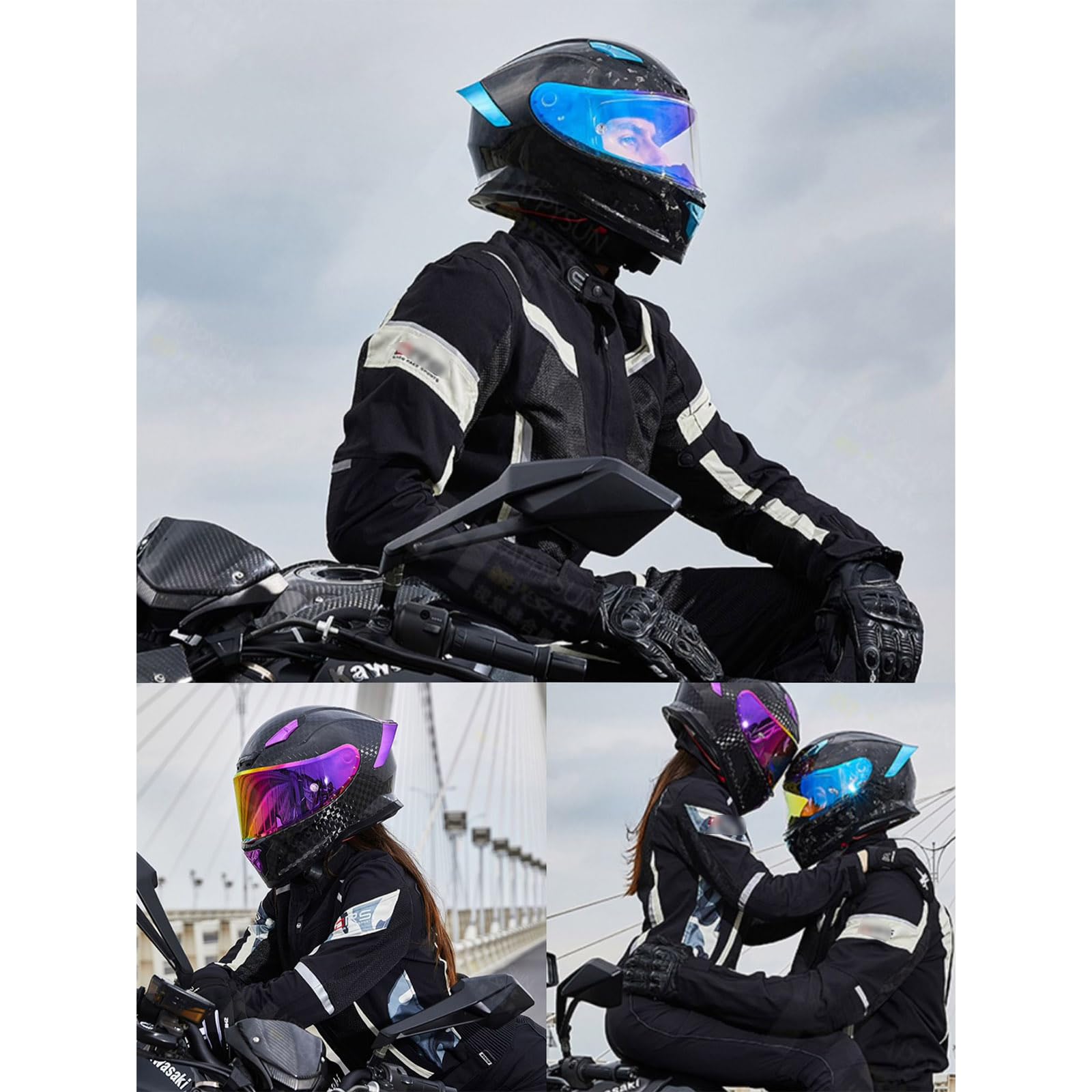 Casco Integral de Fibra de Carbono Adulto Ligero Casco de Visera Integral con alerón Moto Compatible con Deporte Moto de Calle Dot ECE Hombre Mujer Modelo