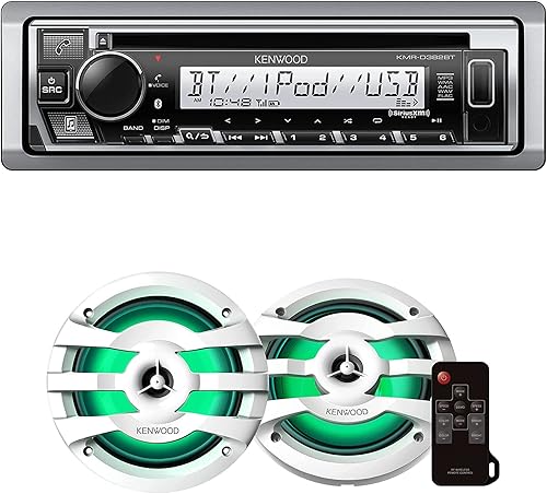 KENWOOD KMR-D382BT Estéreo para automóvil y marino – Din único, audio Bluetooth, CD USB MP3, entrada auxiliar, radio AM FM, resistente a la
