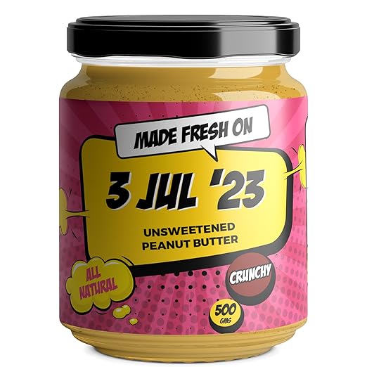 TheFreshNeeds Natural Peanut Butter (Unsweetened Crunchy) | Made Fresh on the day of Order | High Protein | 500gms