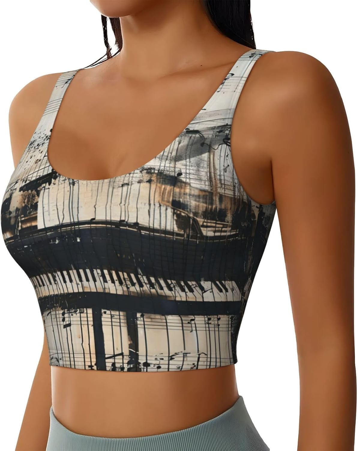 Sheet Music Print High Impact Sports Bras,Longline Sports Bra,Perfect For Yoga,Running And Gym Workouts