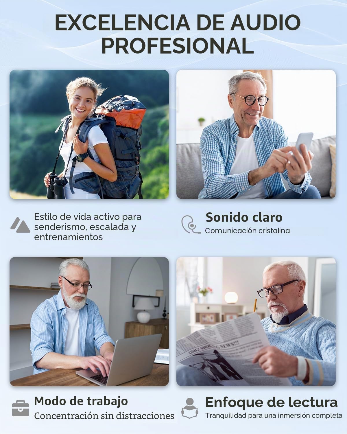Dispositivo de sonido recargable con filtro de ruido – Batería de 30 horas – Dispositivo de sonido discreto para personas mayores – Fácil manejo