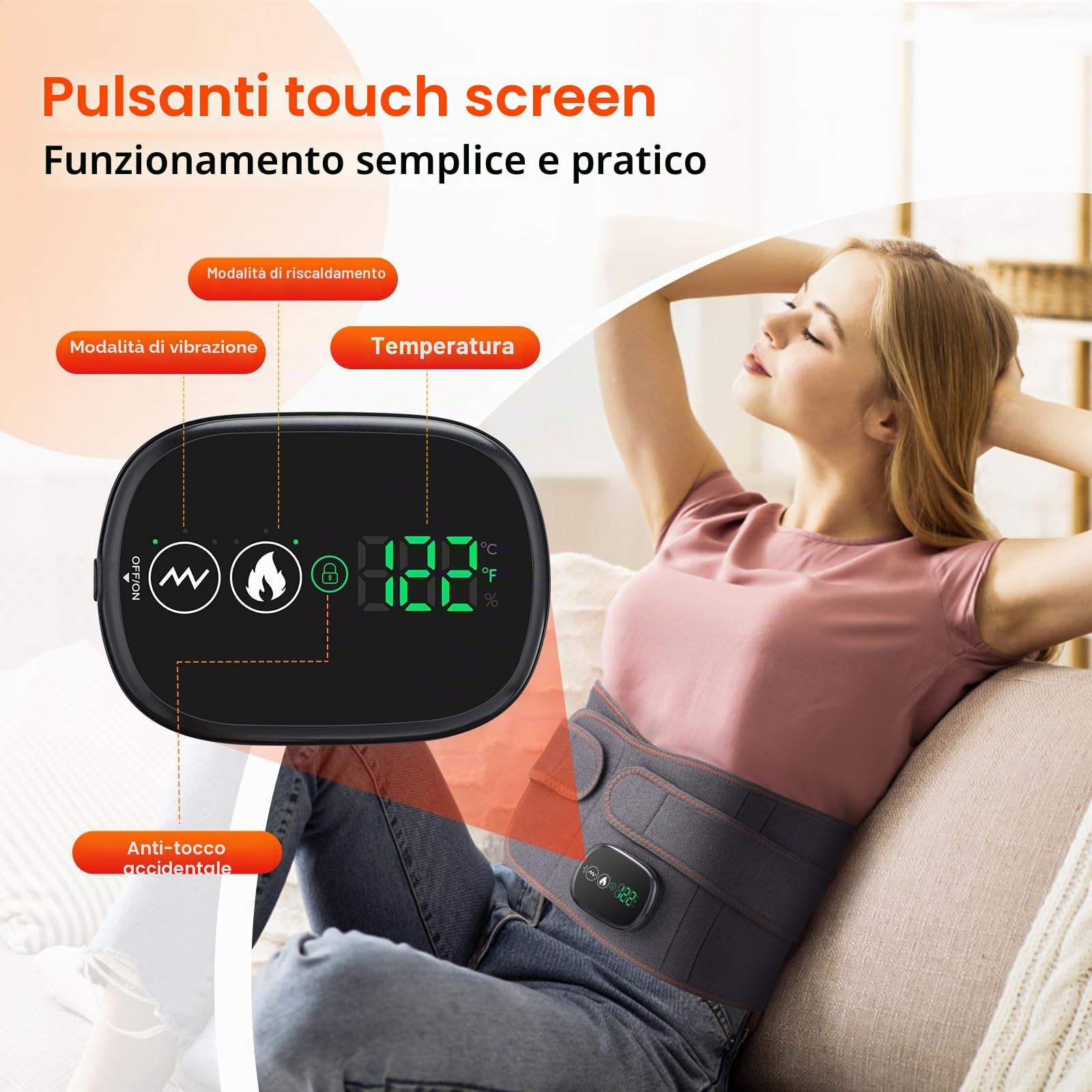 Tendina Di Riscaldamento Elettrico Per La Vita, Cintura Riscaldante Senza Fili Per Il Dorso Con 3 Modalità Di Riscaldamento E Massaggio, Schermo Touch, Per L'addome Con Batteria Ricaricabile 5000mAh