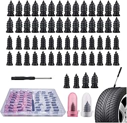 60 Pcs Tire Plugs 2 Sizes (30S/30L), Rubber Coated Emergency Tire Repair Kit with Screwdriver & 2 Color Protective Cases for Motorcycle Auto Car Truck Tractor
