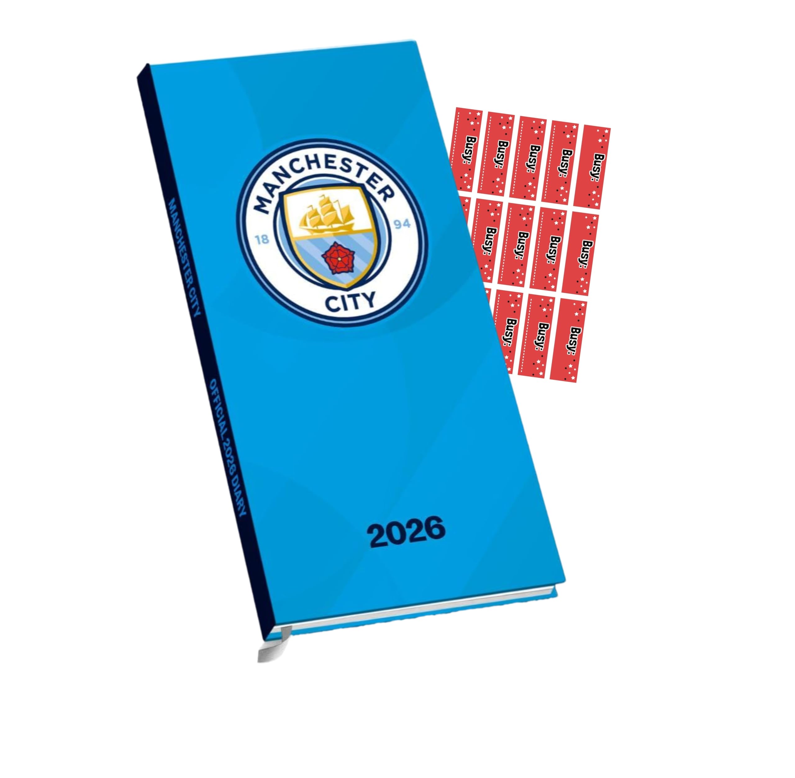 Agenda 2026 de poche fin Manchester City FC - Semainier avec autocollants d'organisation inclus