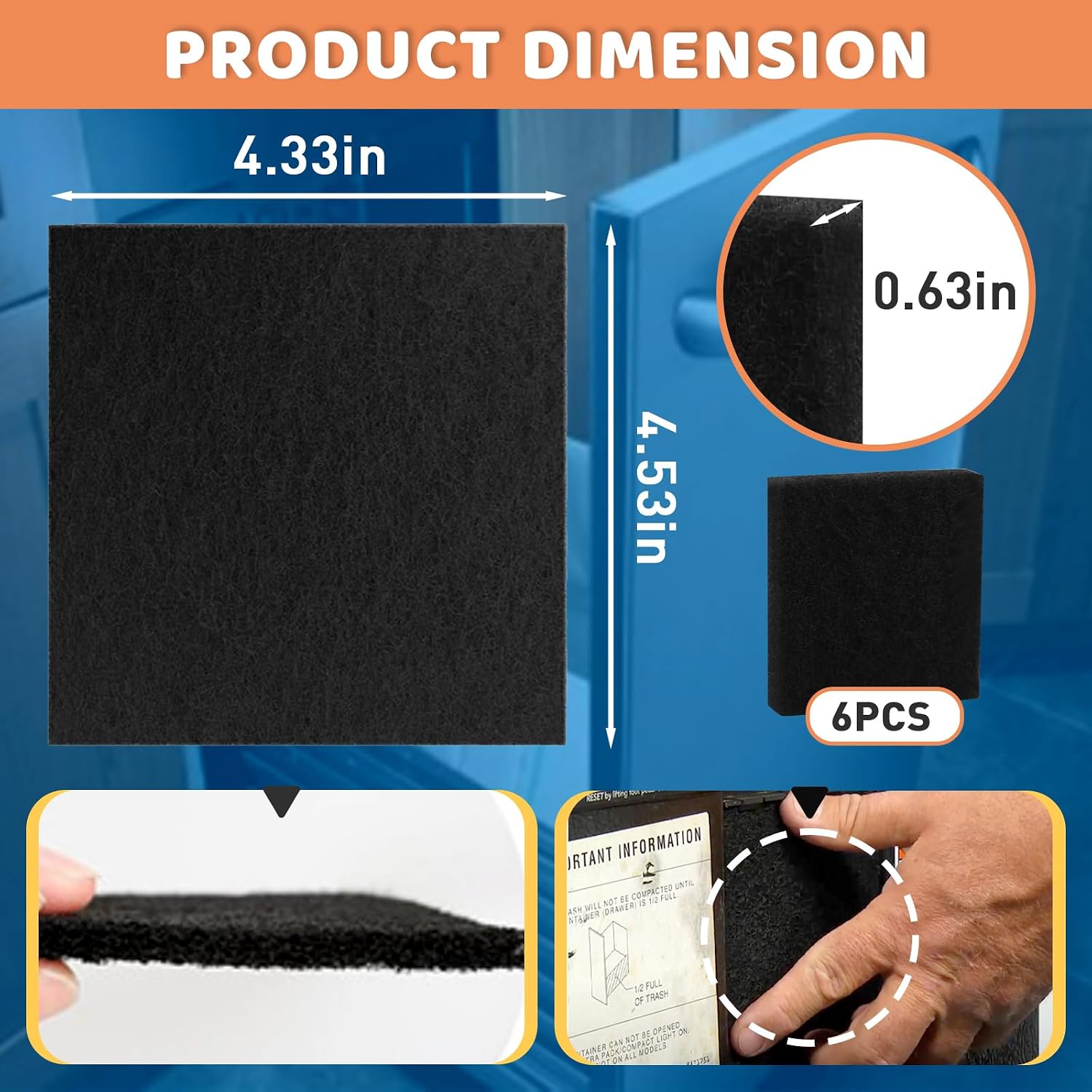 6 Pack Trash Compactor Filter - Charcoal Air Filters Replacement Compatible with Whirlpool Trash Compactor, Replaces WP4151750, PS11742279, Fits Amana, KitchenAid, Jenn-Air, Magic Chef Trash Compactor