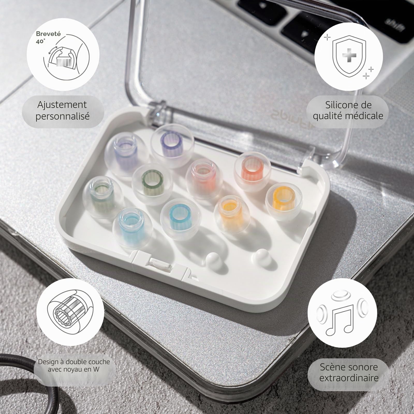 SpinFit W1 for IEM - L - Embouts d'oreille brevetés en Silicone de qualité médicale, Double Noyau en Forme de W, Plus de stabilité