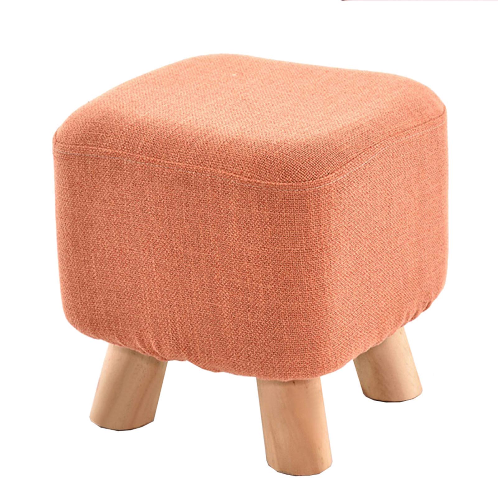 Sgabello Quadrato, Pouf poggiapiedi Piccolo poggiapiedi Imbottito Morbido con Gamba in Legno e Rivestimento Rimovibile, 28 * 28 * 29 cm, Arancione