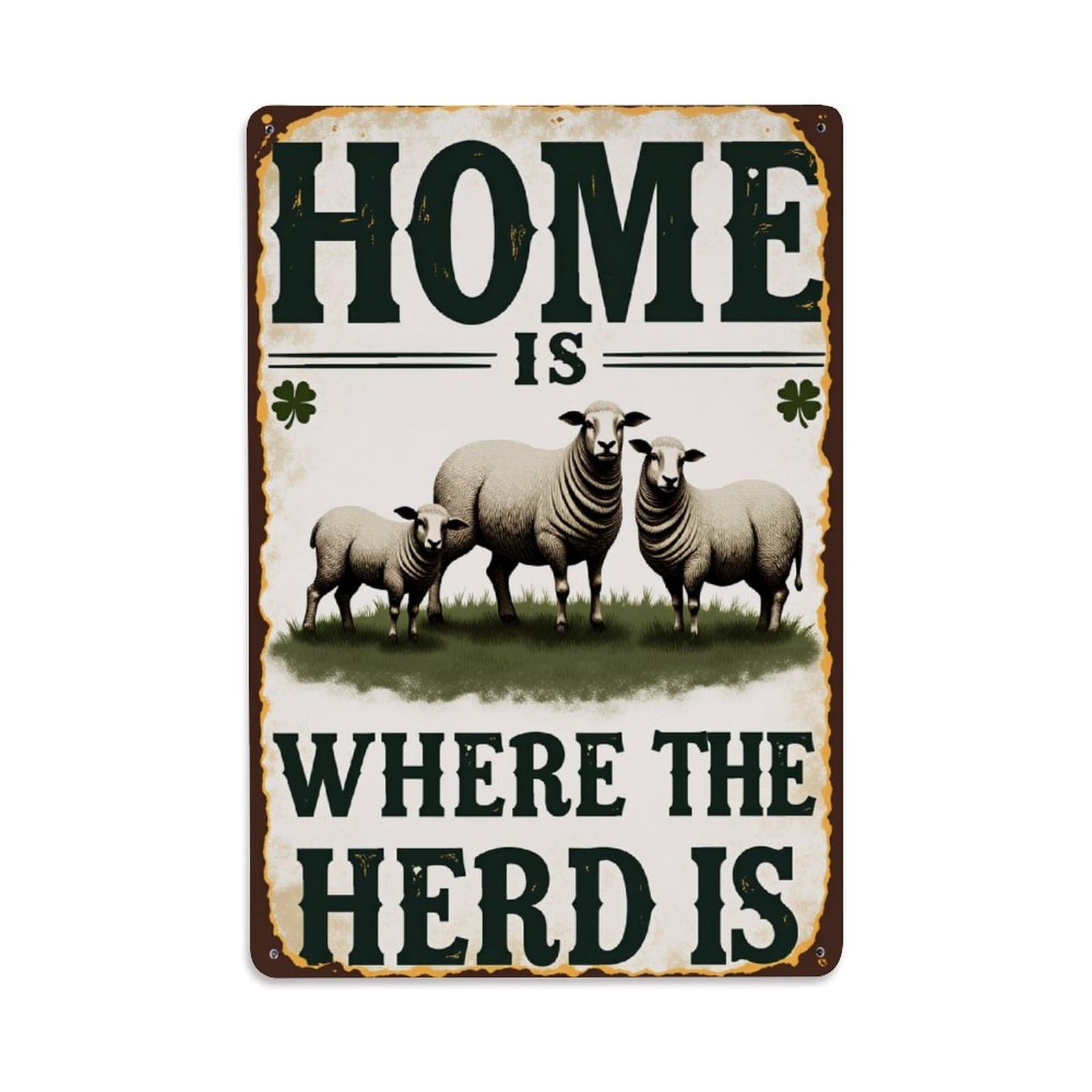 Home Is Where The Herd Is Vintage Metal Tin Sign Retro Wall Decor for Home Bar Garage Cafe, Indoor & Outdoor Decorative Metal Poster, 8x12 Inch