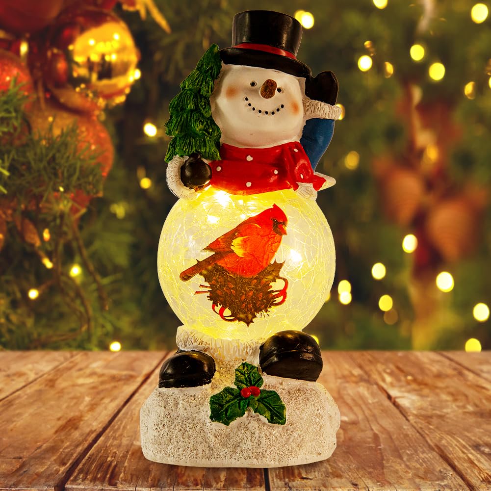 Starsoul Solar Snowman Snow Globe Statue Resin Snowman Water Globe Cute