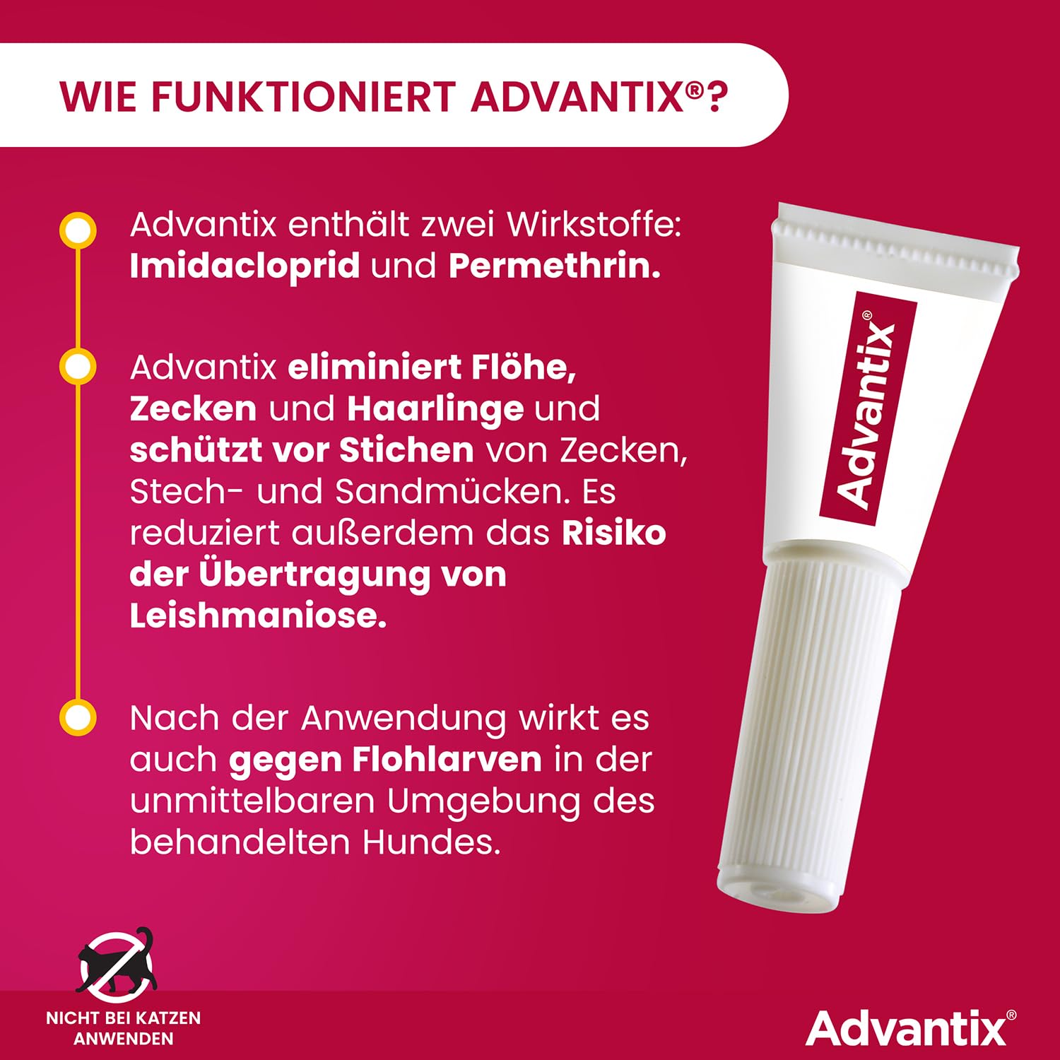 Advantix Spot-on für Hunde 10-25 kg gegen Zecken, Flöhe, Mücken, 8 Pipetten | Wehrt Zecken, Mücken & Stechfliegen ab, bevor sie stechen. Tötet Flöhe schnell ab. Idealer Reiseschutz für deinen Hund.