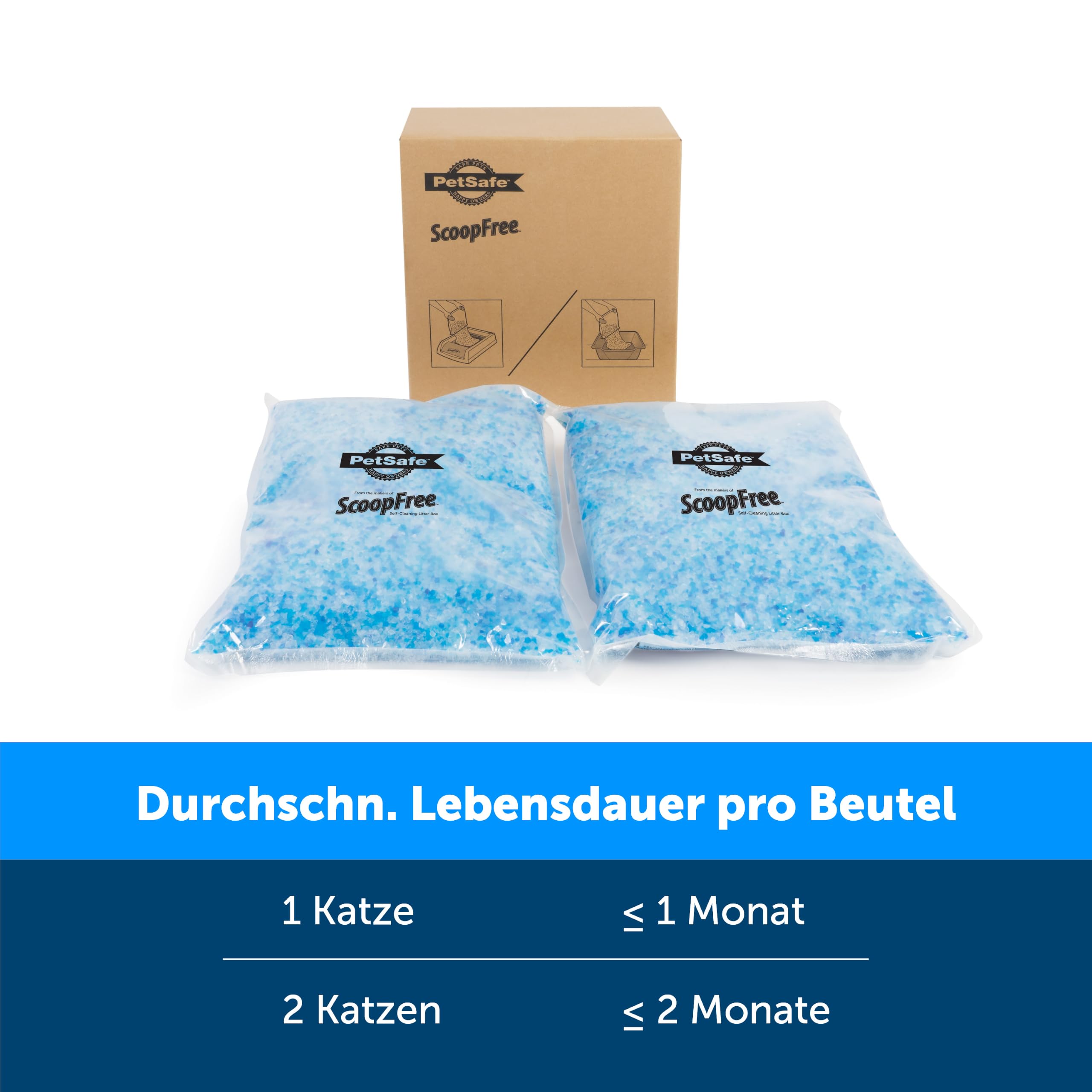 PetSafe ScoopFree Premium Nicht-Klumpende Kristall-Katzenstreu - Geruchskontrolle, Haftet Nicht an den Pfoten, Staubfrei - Premium Blau, 2-Pack