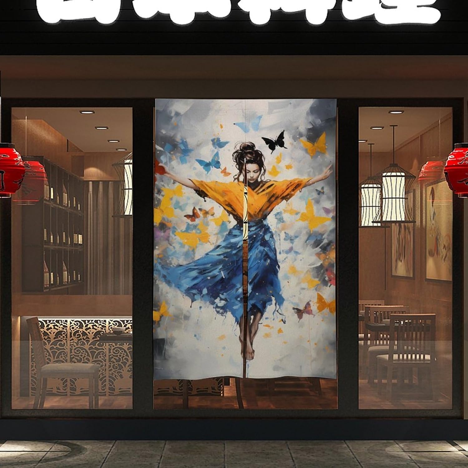 Watercolor Dancer of Butterflies Door Curtain Blackout Door Cover Curtains Door Screen for Home Accessories
